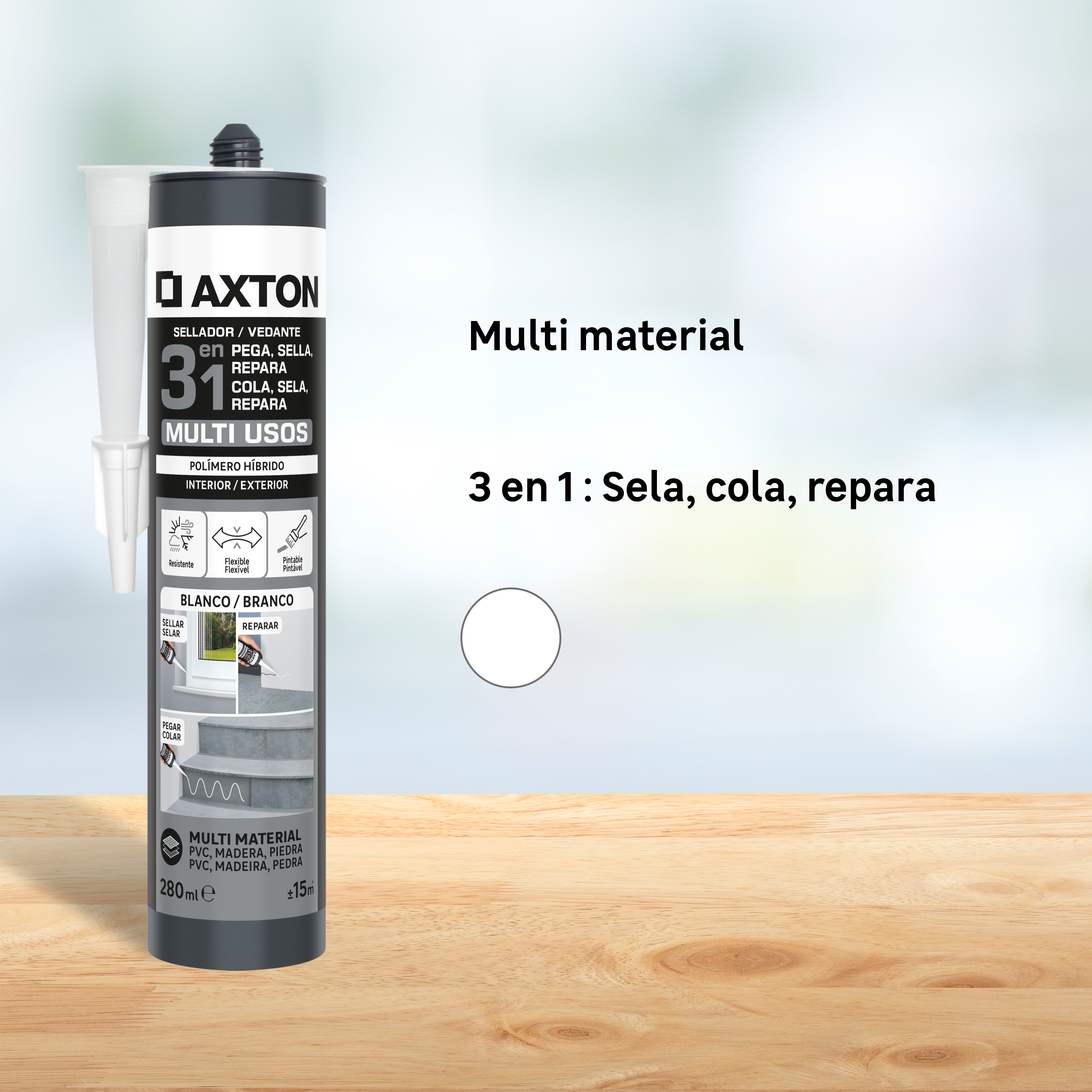 Cola e veda multiusos interior exterior 280 ml branco Axton - 5
