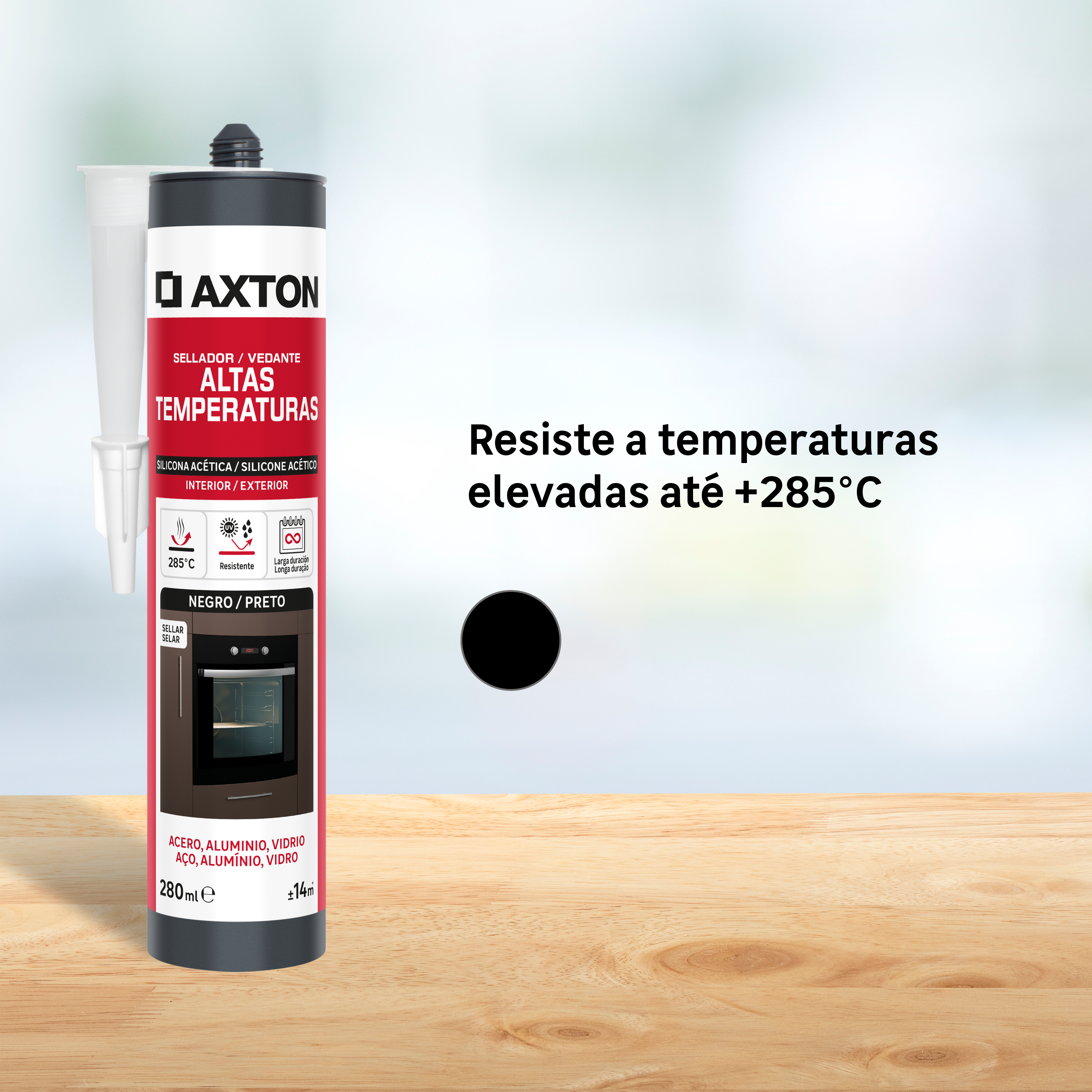 Silicone altas temperaturas acético interior exterior 280 ml preto Axton - 3