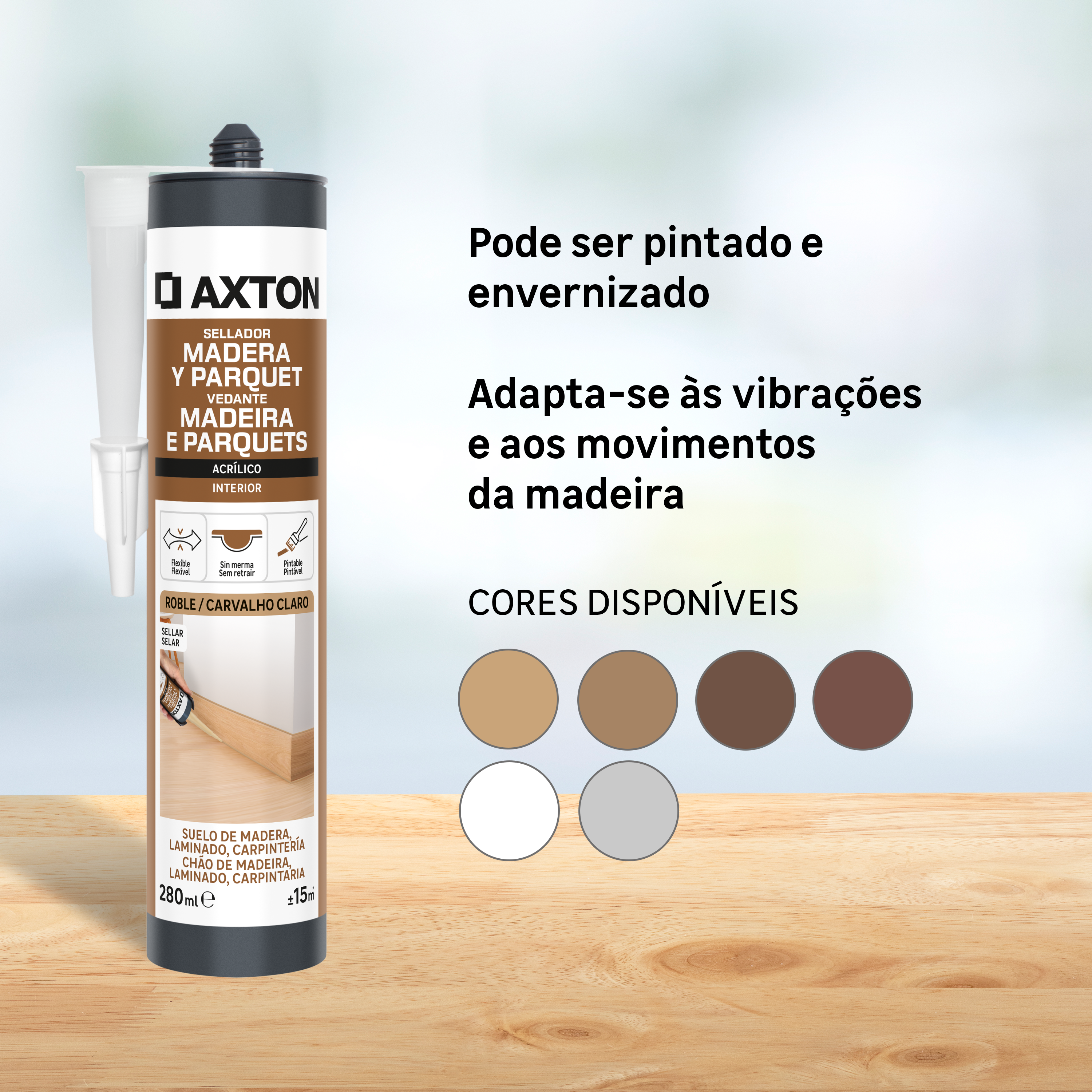 Silicone vedante madeira parquets acrílico interior 280 ml cinza claro Axton - 6