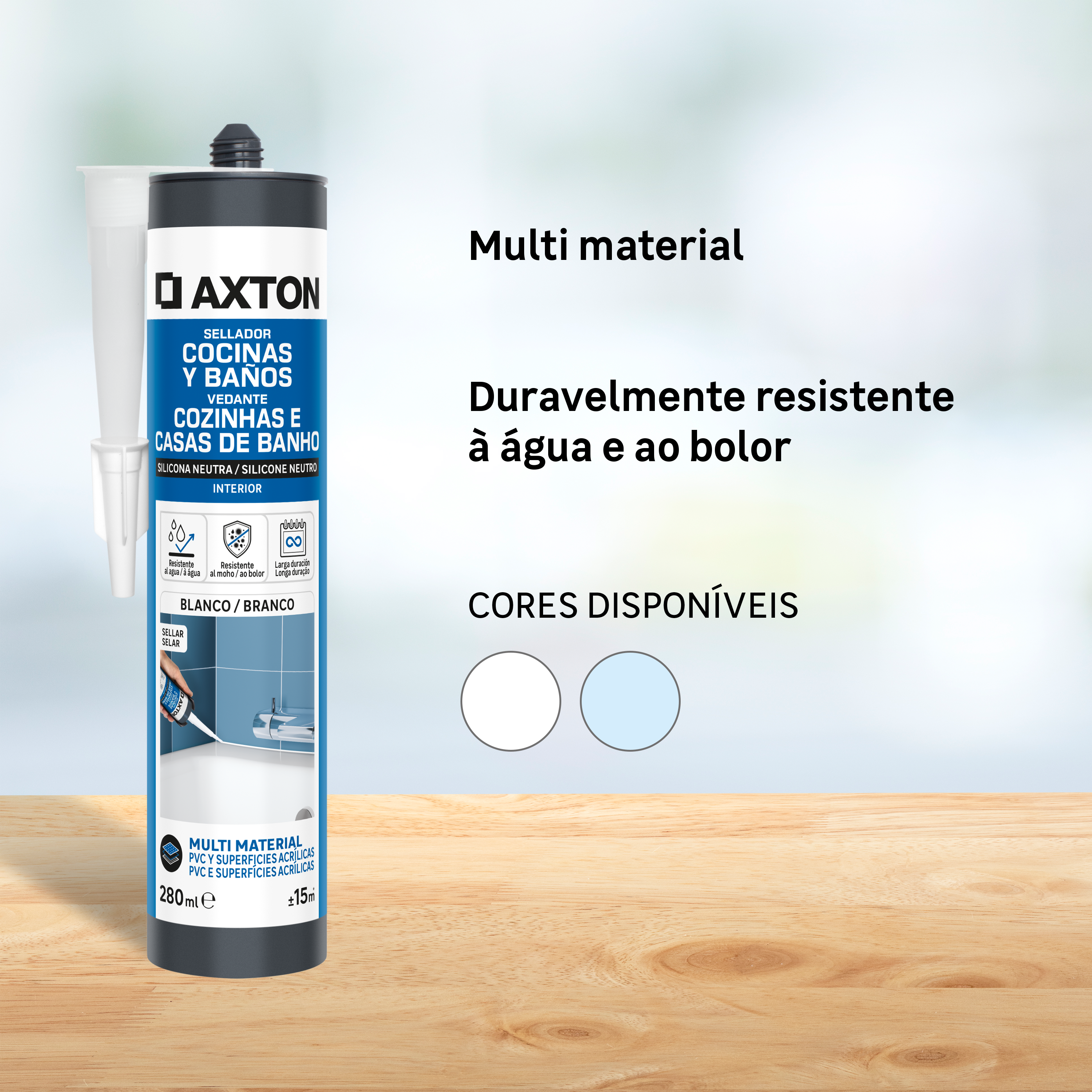 Pack 2 silicones cozinha e casa banho neutro anti fungos 280 ml branco Axton - 4