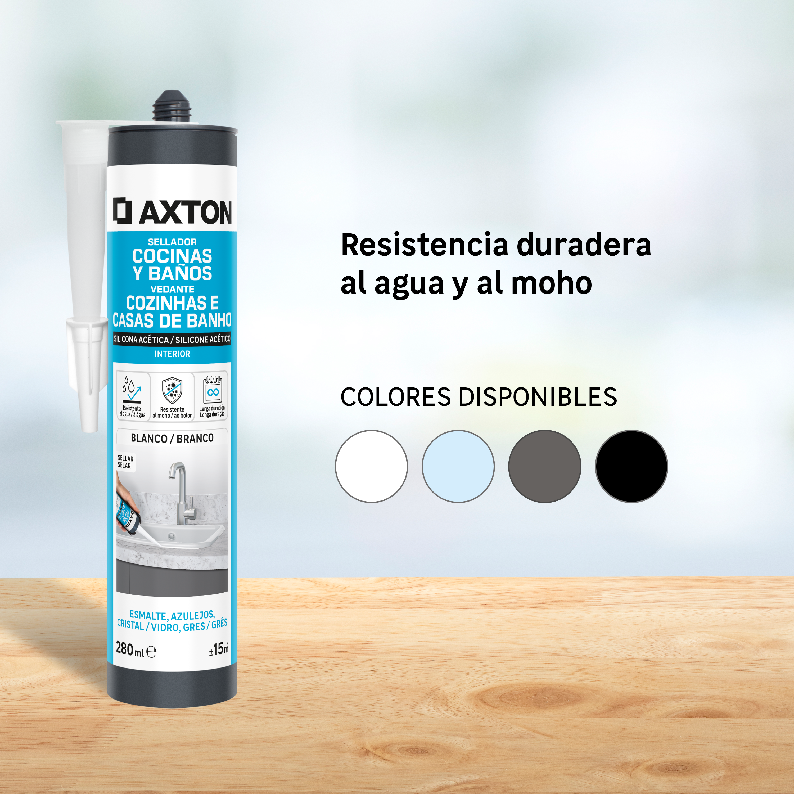Silicona acetica para cocinas y baños AXTON 280ml blanco - 4