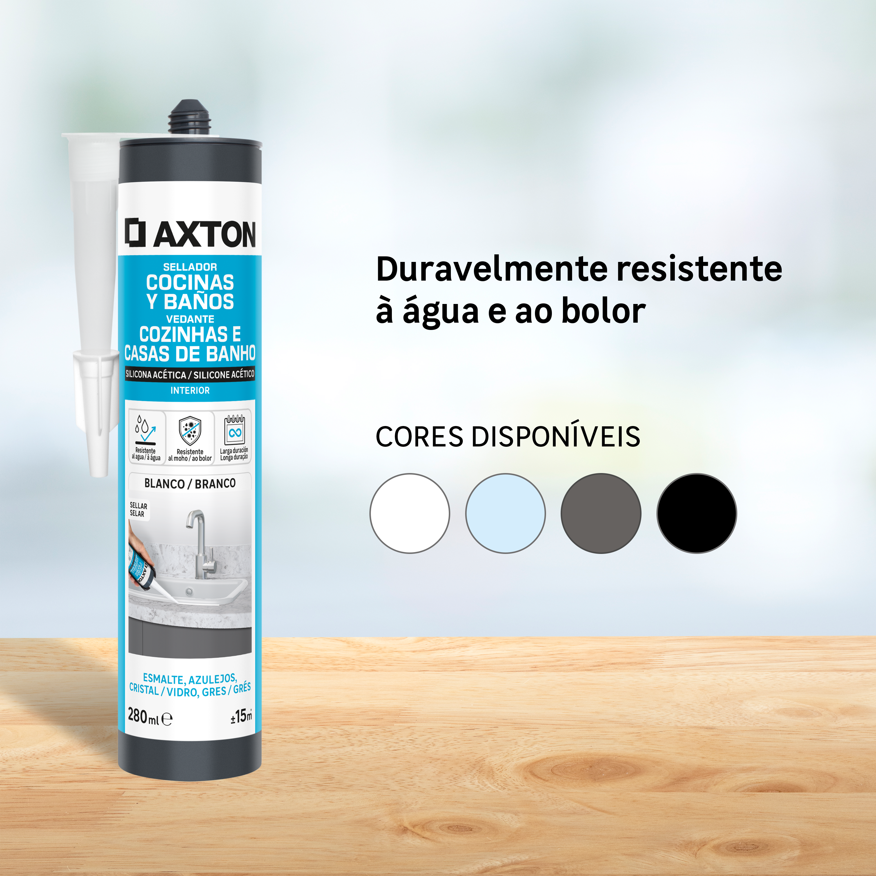 Pack 6 silicones cozinha casa banho acético antifungos 280ml branco Axton - 4