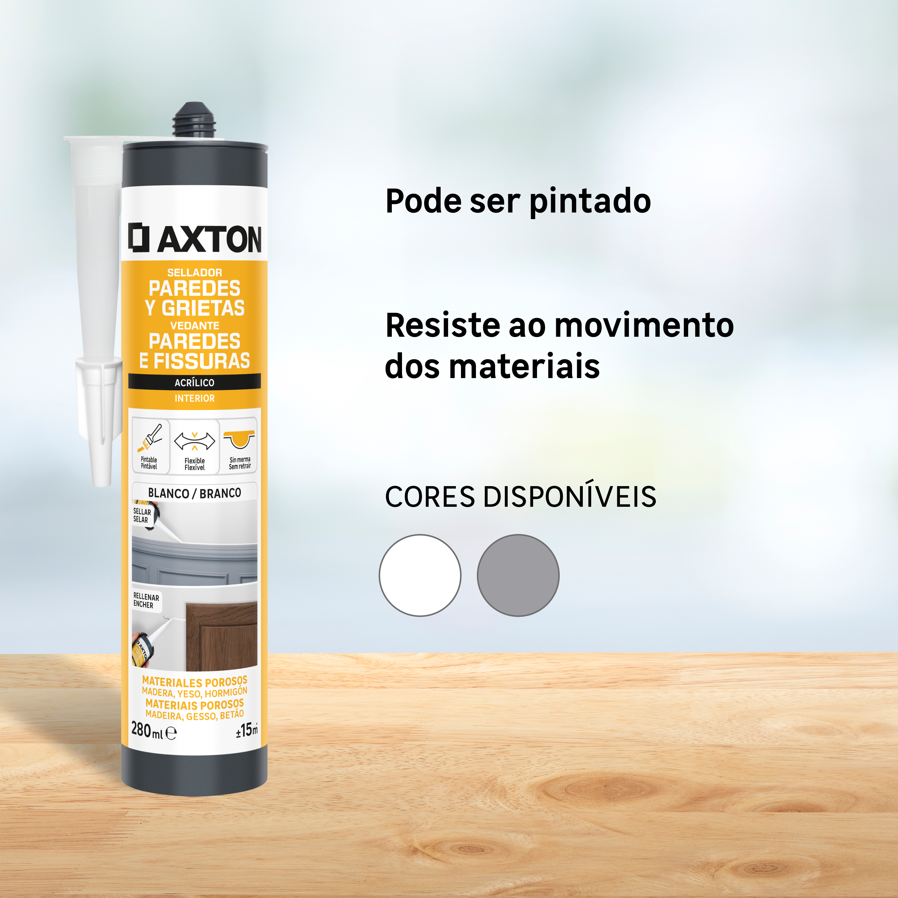 Pack 6 silicones paredes e fissuras acrílico interior 280 ml branco Axton - 5
