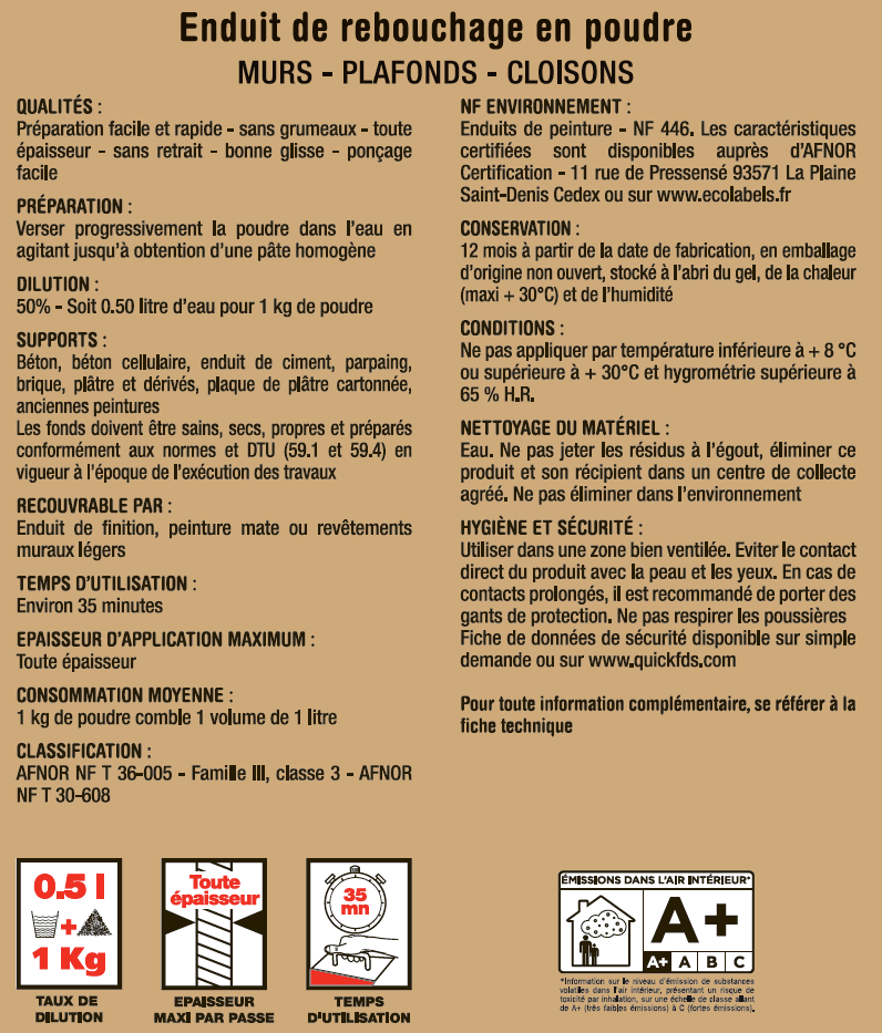 Enduit de rebouchage en poudre intérieur 5 kg - R PRESTONETT - 2