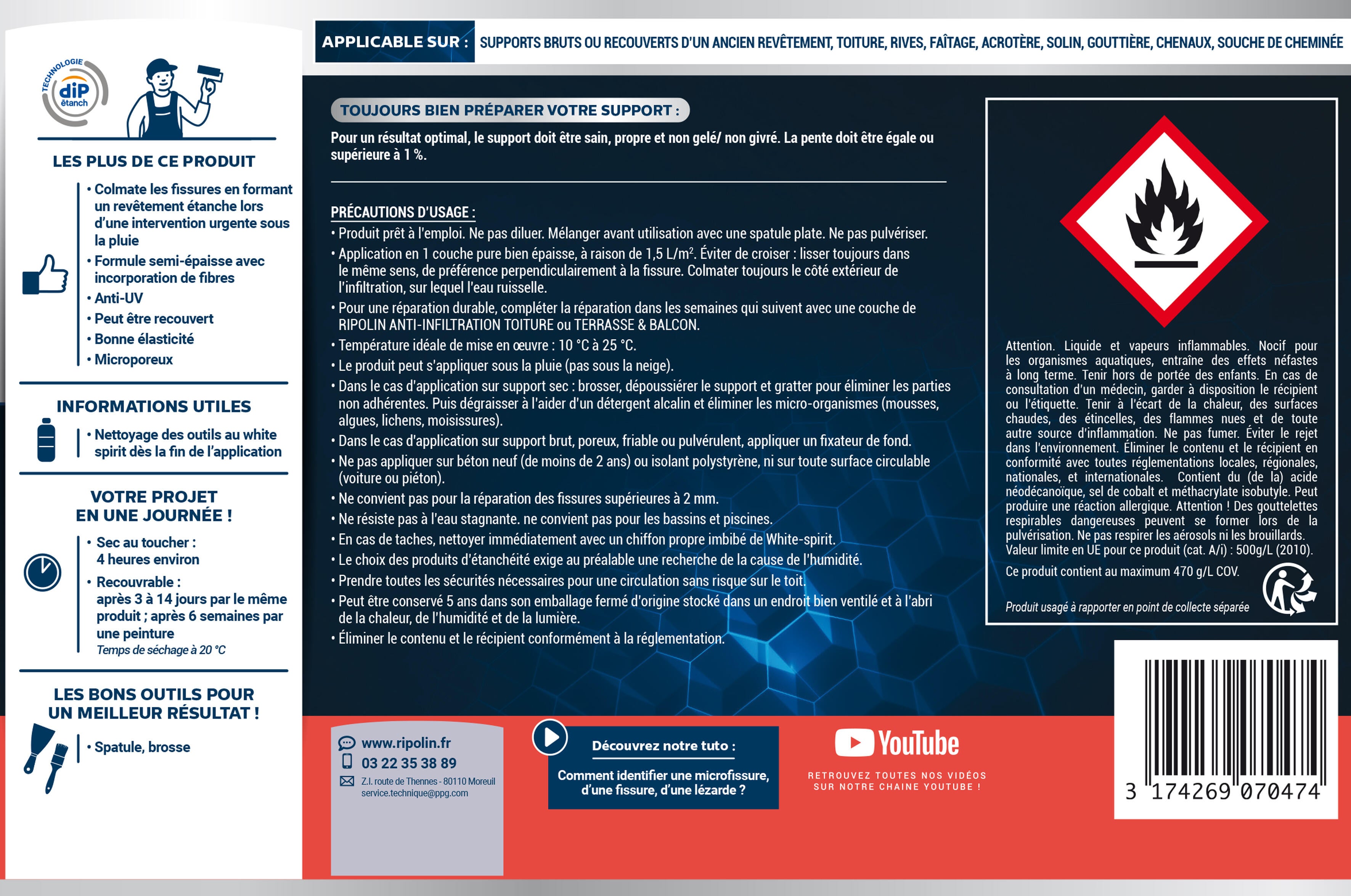 Revêtement d'étanchéité Anti-fuites RIPOLIN 0.75 L blanc - 3