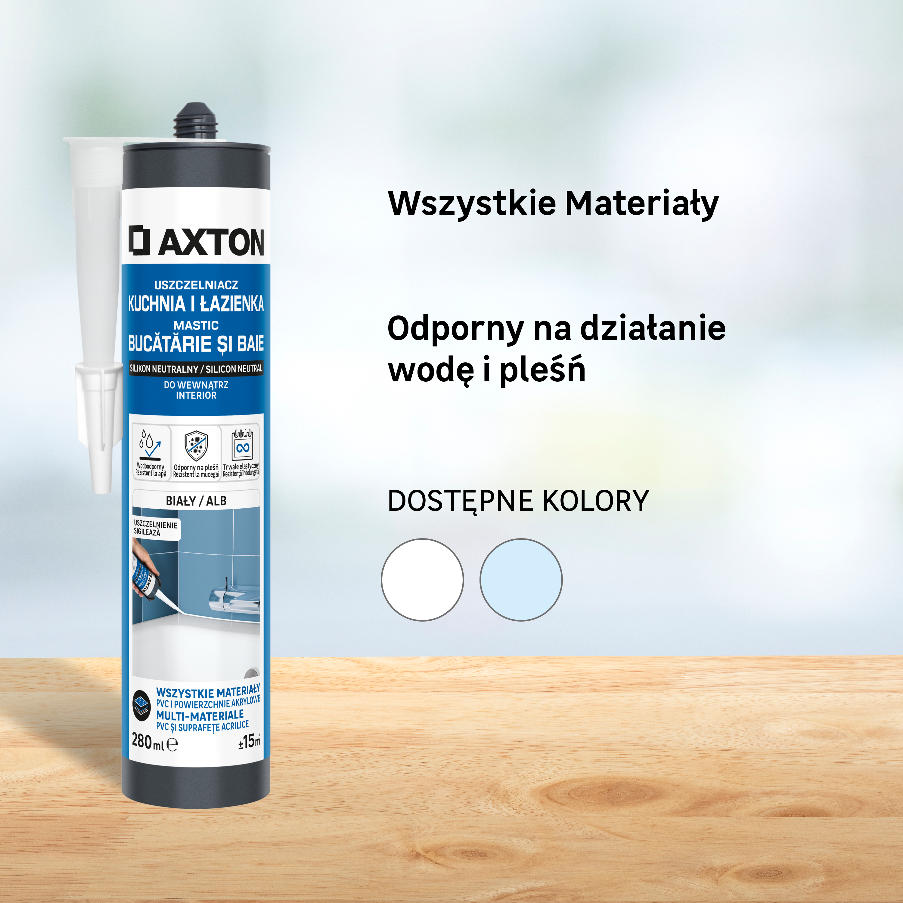 Silikon sanitarny Kuchnia i Łazienka neutralny bezbarwny 280 ml Axton - 5