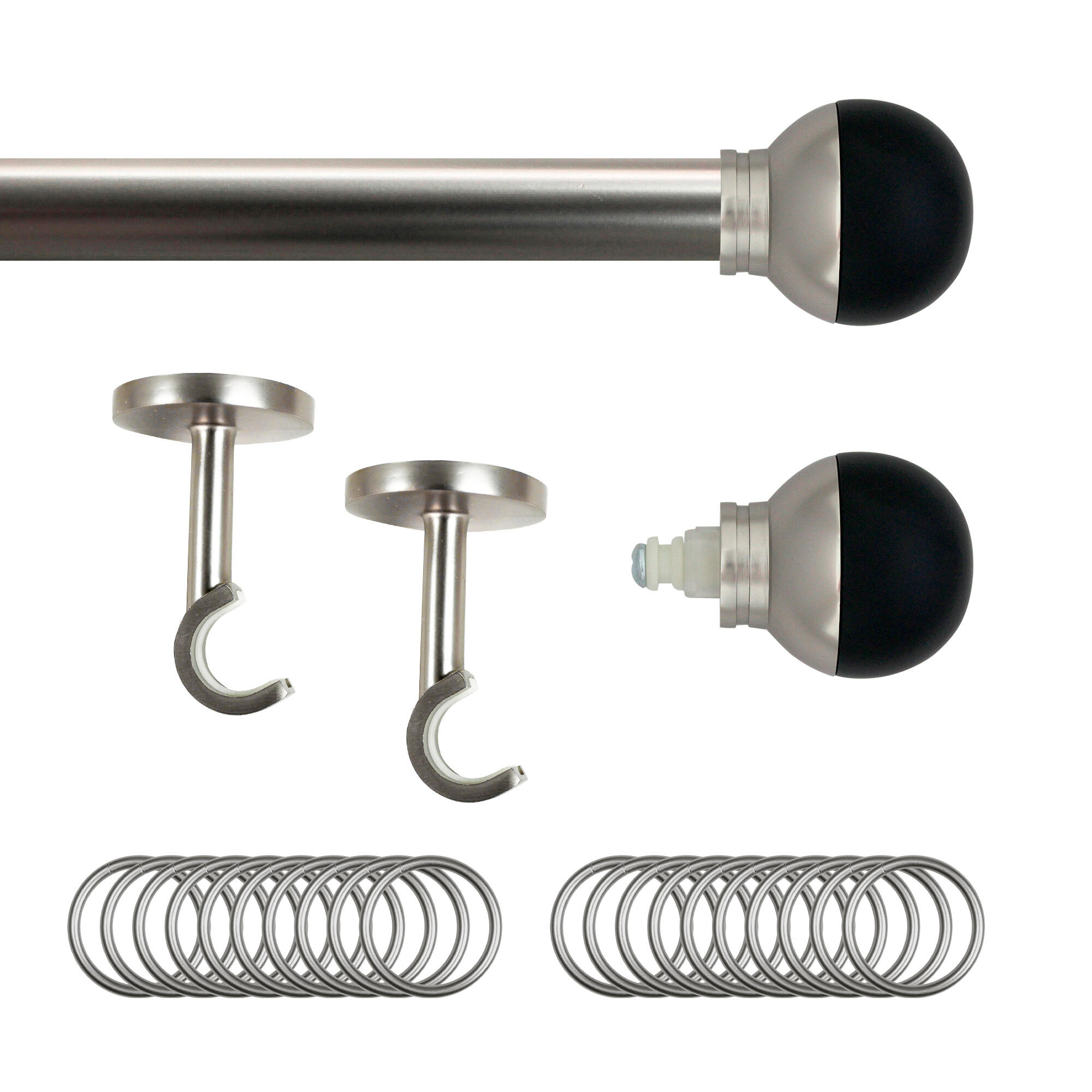 Set barra de metal diámetro 20mm cromo a techo 1.50m inspire con anillas bola bicolor