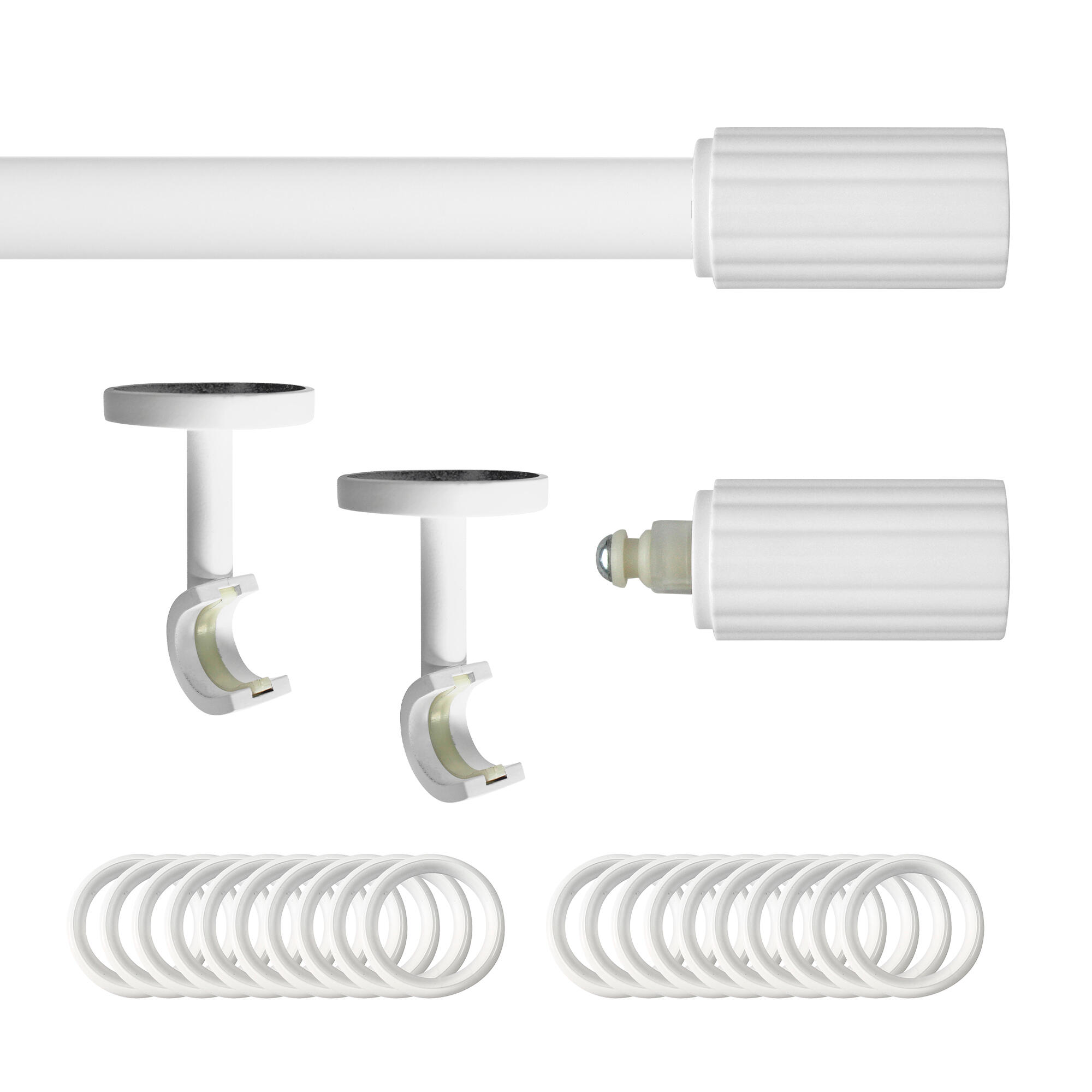 Set barra de metal diámetro 20mm blanco a techo 2m inspire con anillas strip