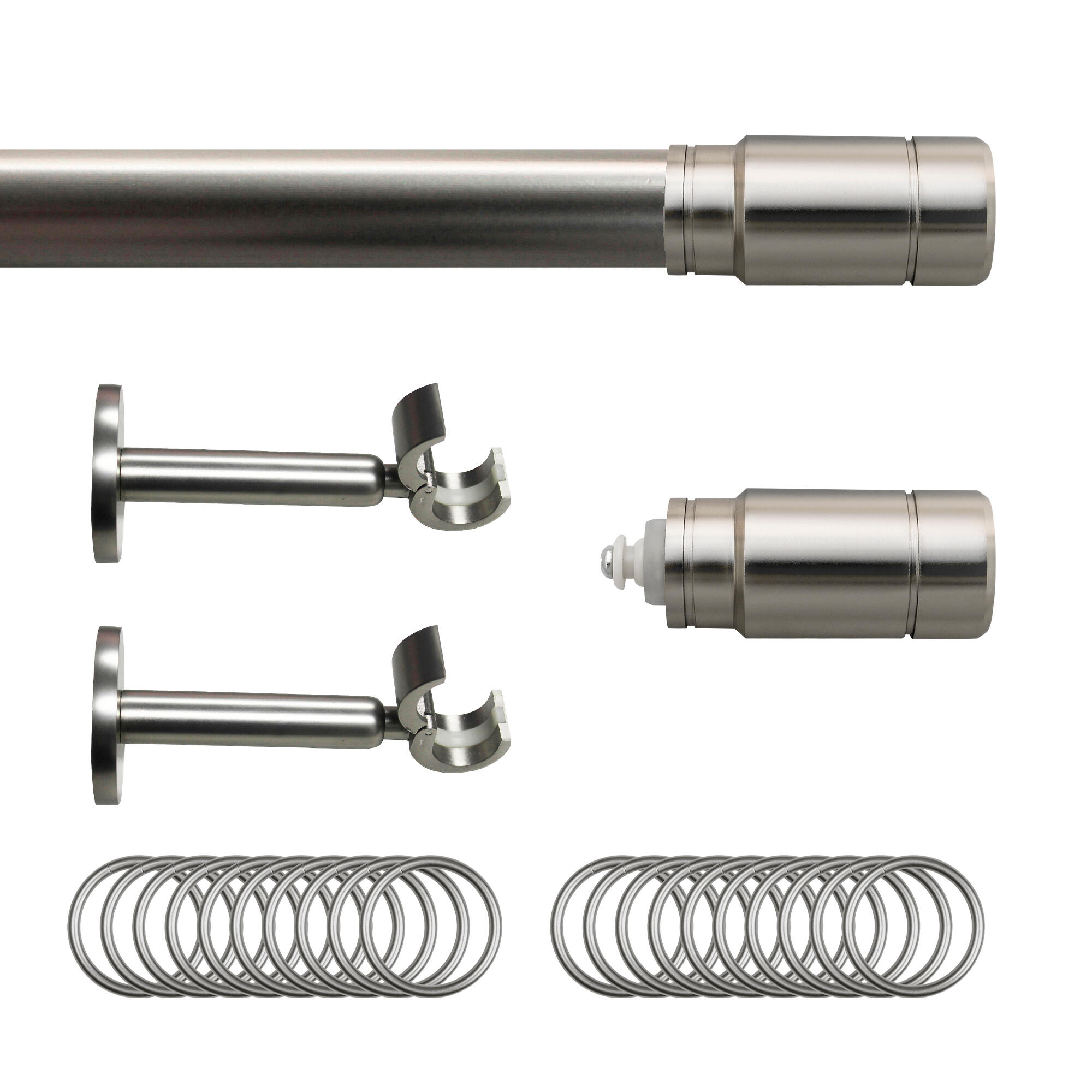 Set barra de metal diámetro 28mm cromo a pared 1.50m inspire con anillas kali cylinder