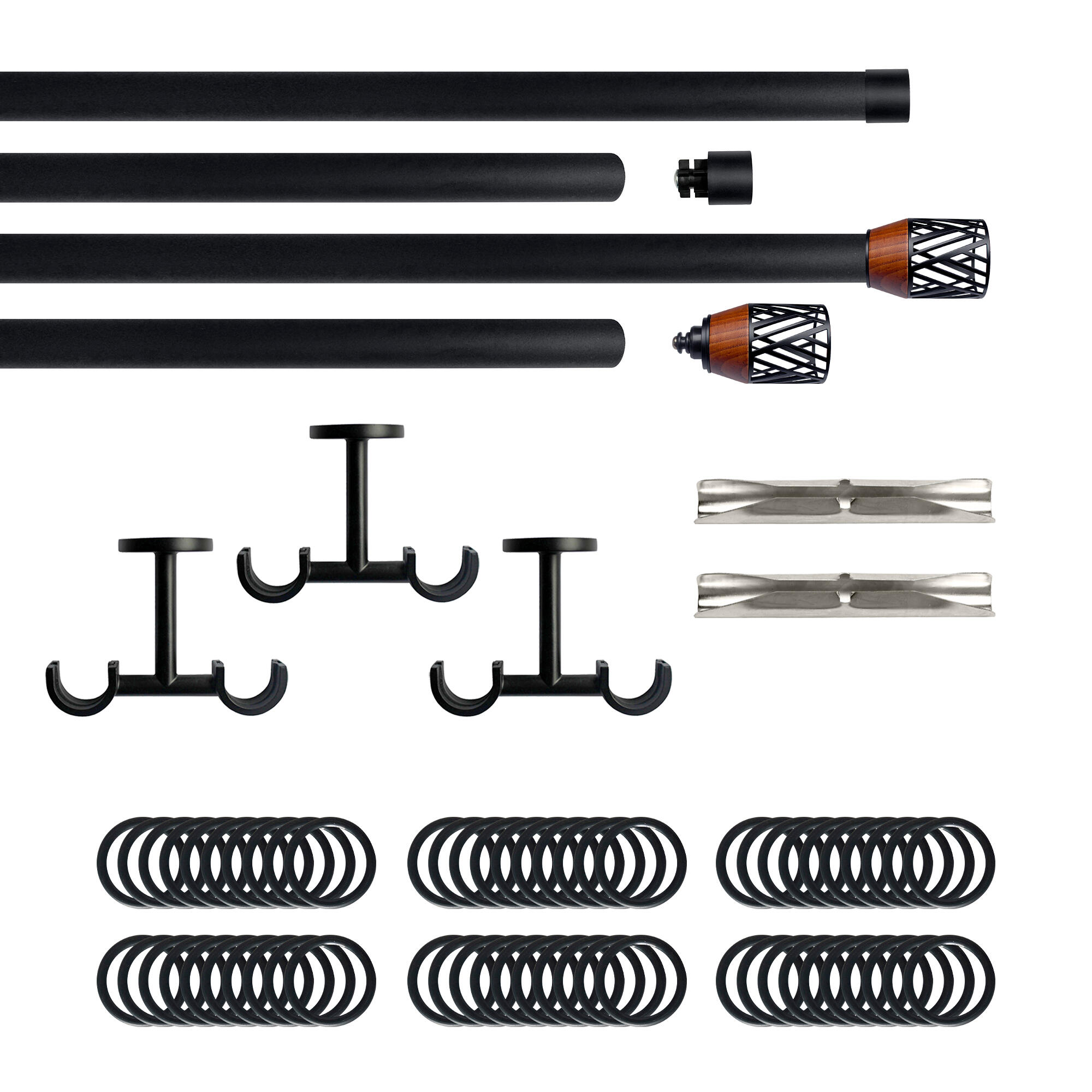 Set 2 barras de metal diámetro 28mm negro a techo 4m inspire con anillas kanel