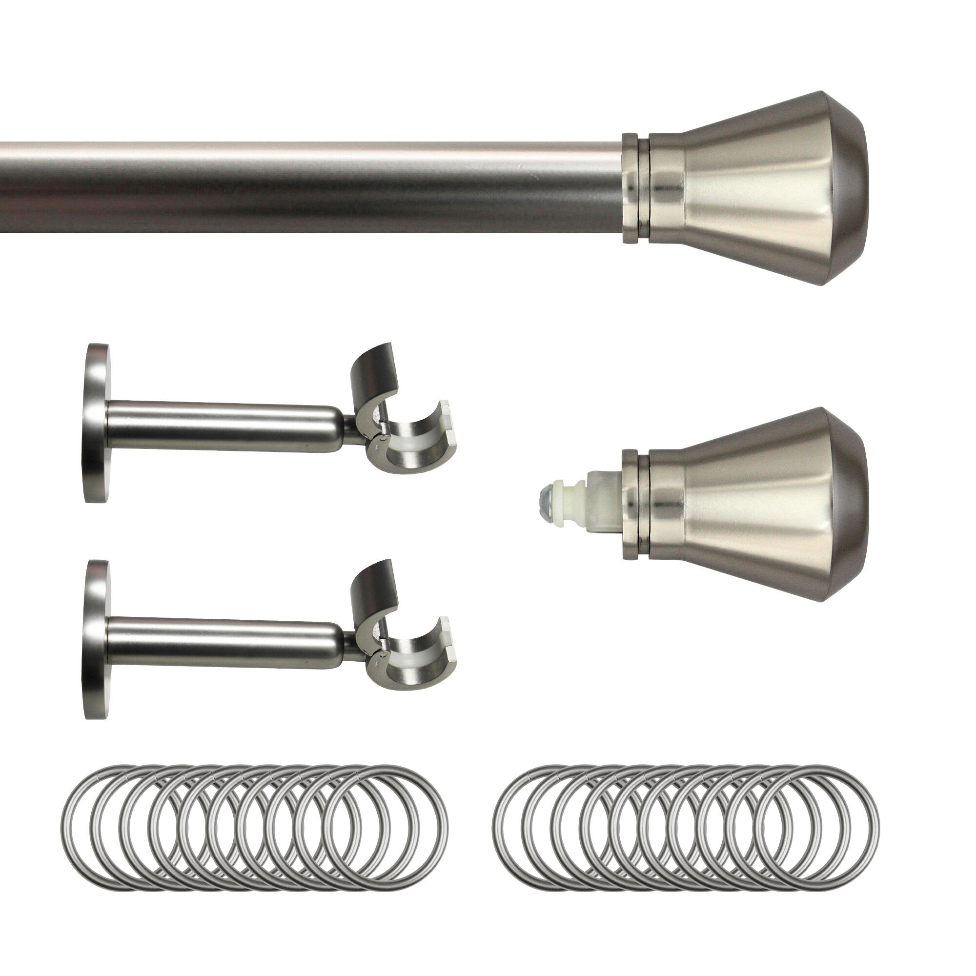 Set barra de metal diámetro 20mm cromo a pared 2.5m inspire con anillas kali totem