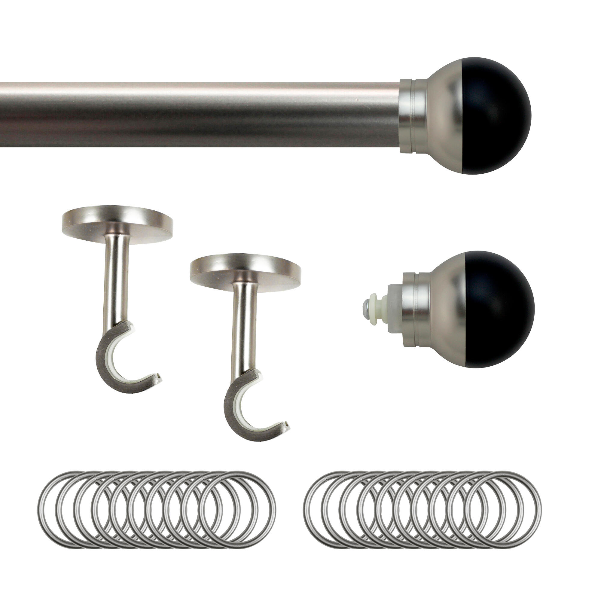Set barra de metal diámetro 28mm cromo a techo 2.5m inspire con anillas bola bicolor
