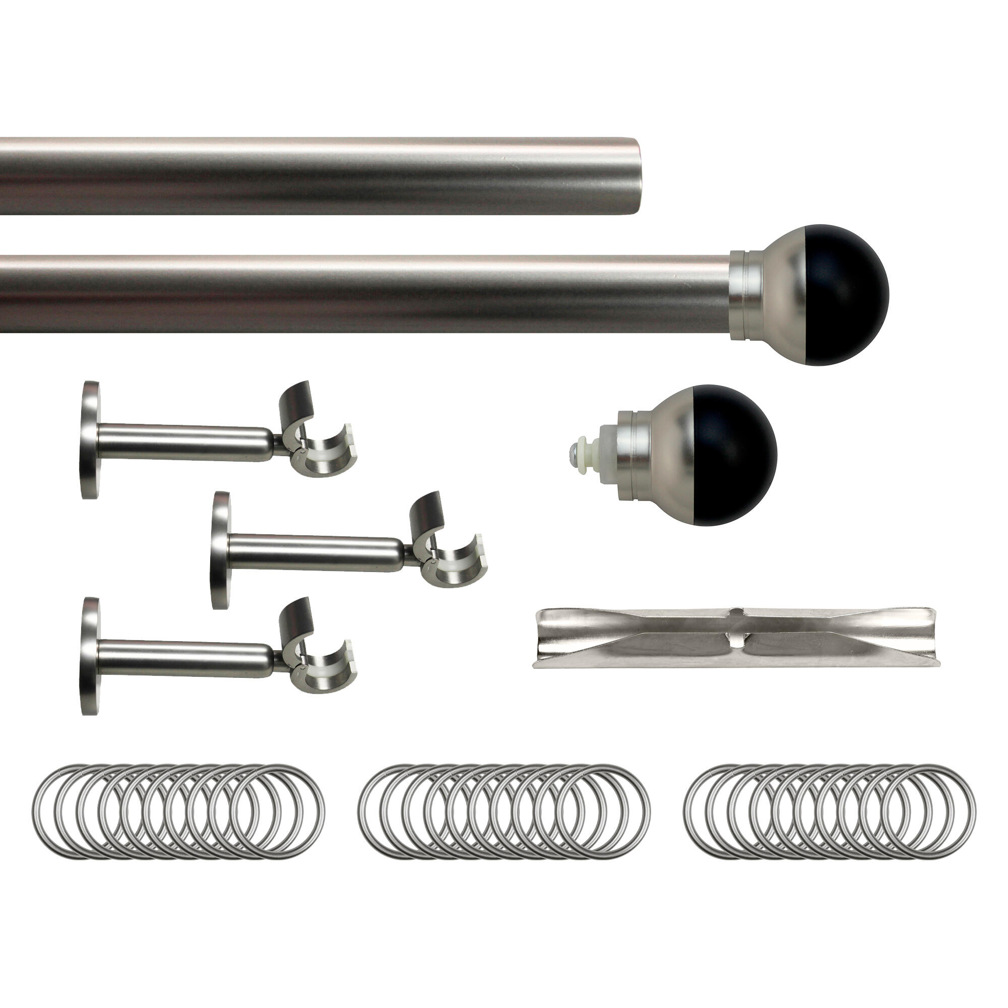 Set barra de metal diámetro 28mm cromo a pared 3m inspire con anillas bola bicolor