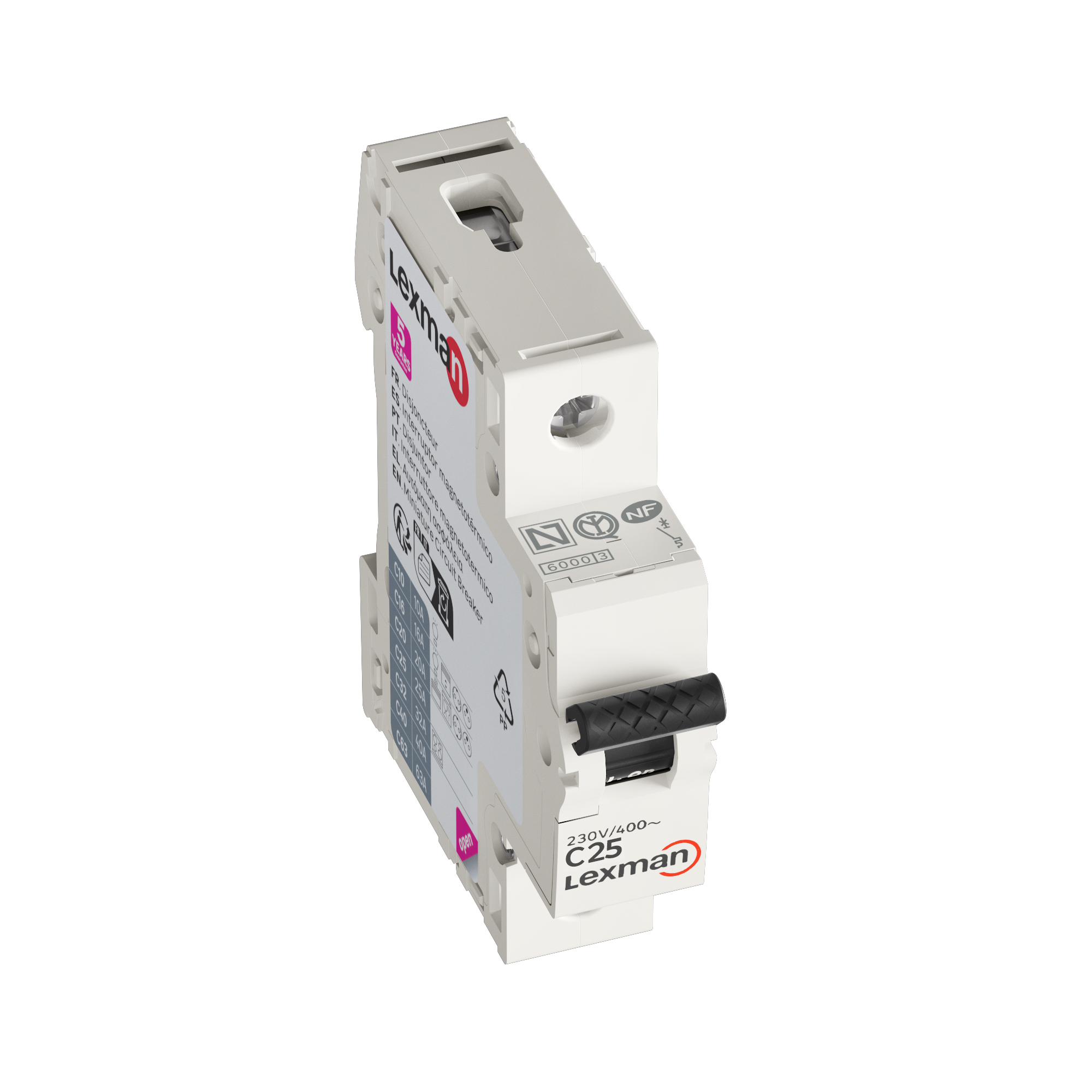 Disjuntor 1 polo curva C 25A conexão por parafuso capacidade de interrupção 6000A LEXMAN - 3