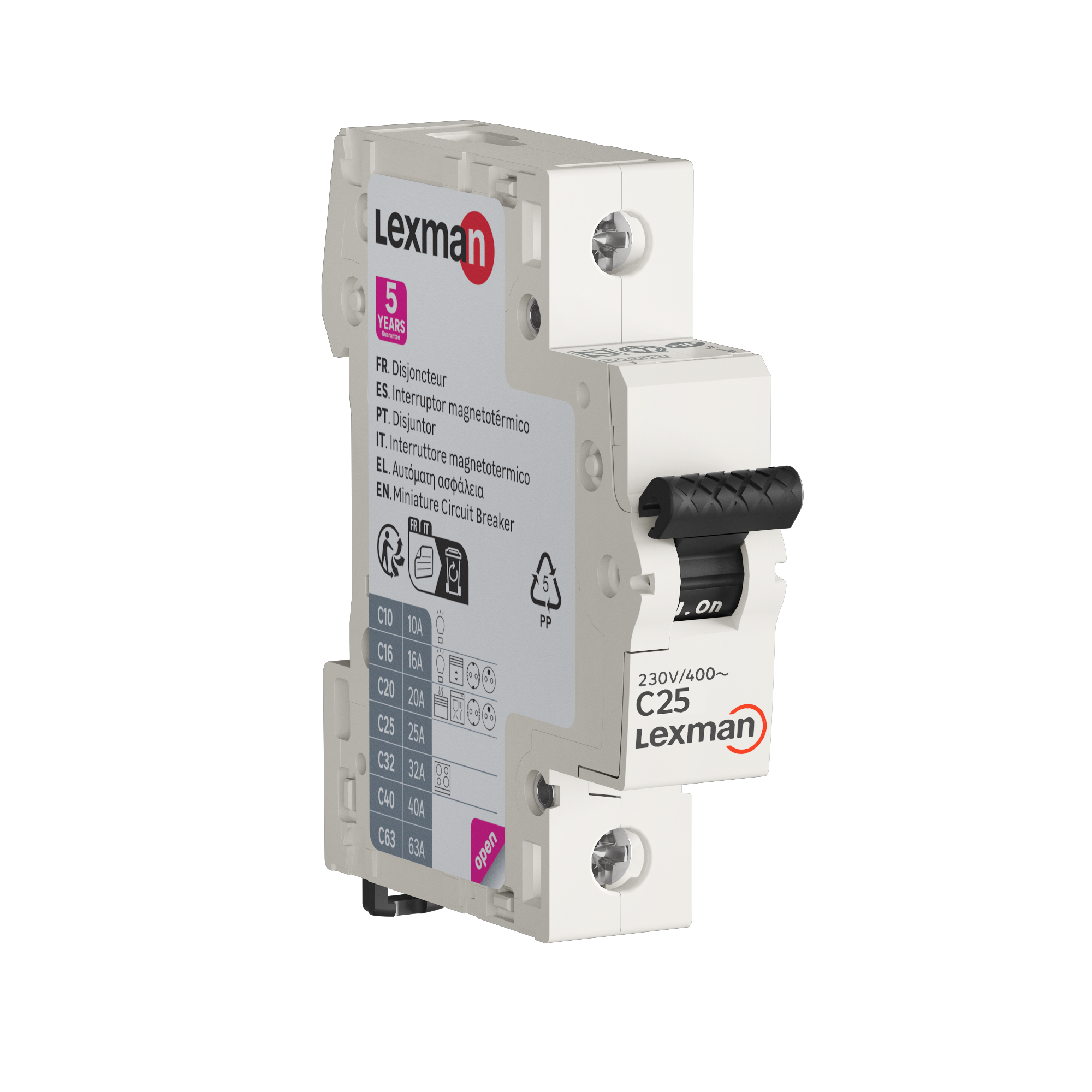 Disjuntor 1 polo curva C 25A conexão por parafuso capacidade de interrupção 6000A LEXMAN - 2