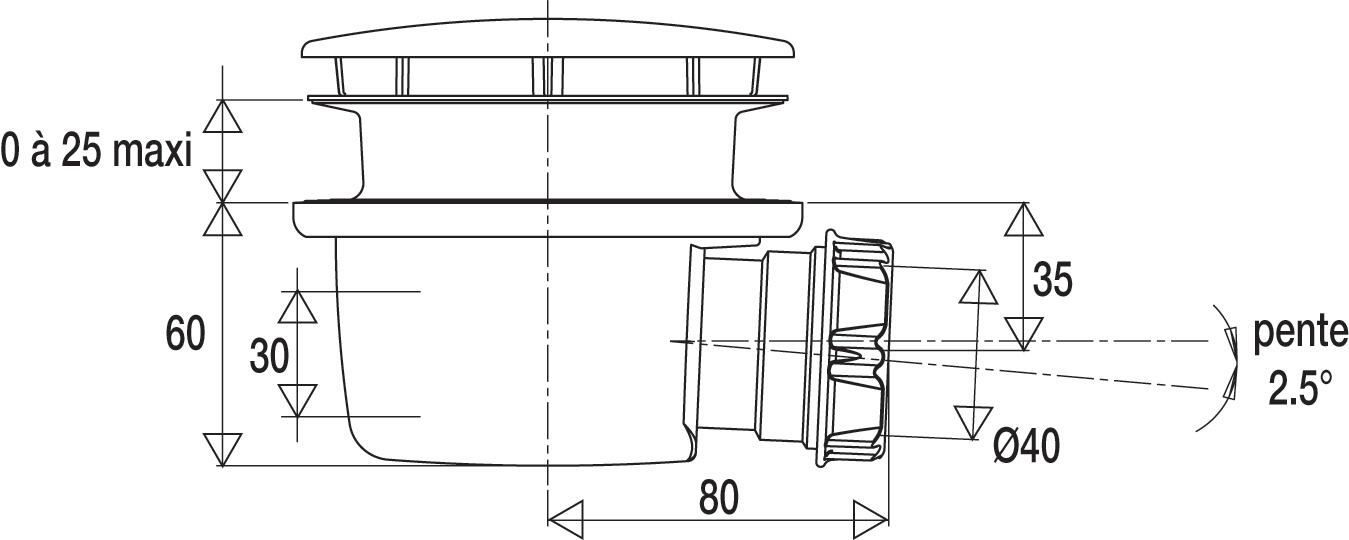 Bonde de douche extra-plate Minime hauteur 60 mm pour receveur Ø 90 mm VALENTIN - NF - 2