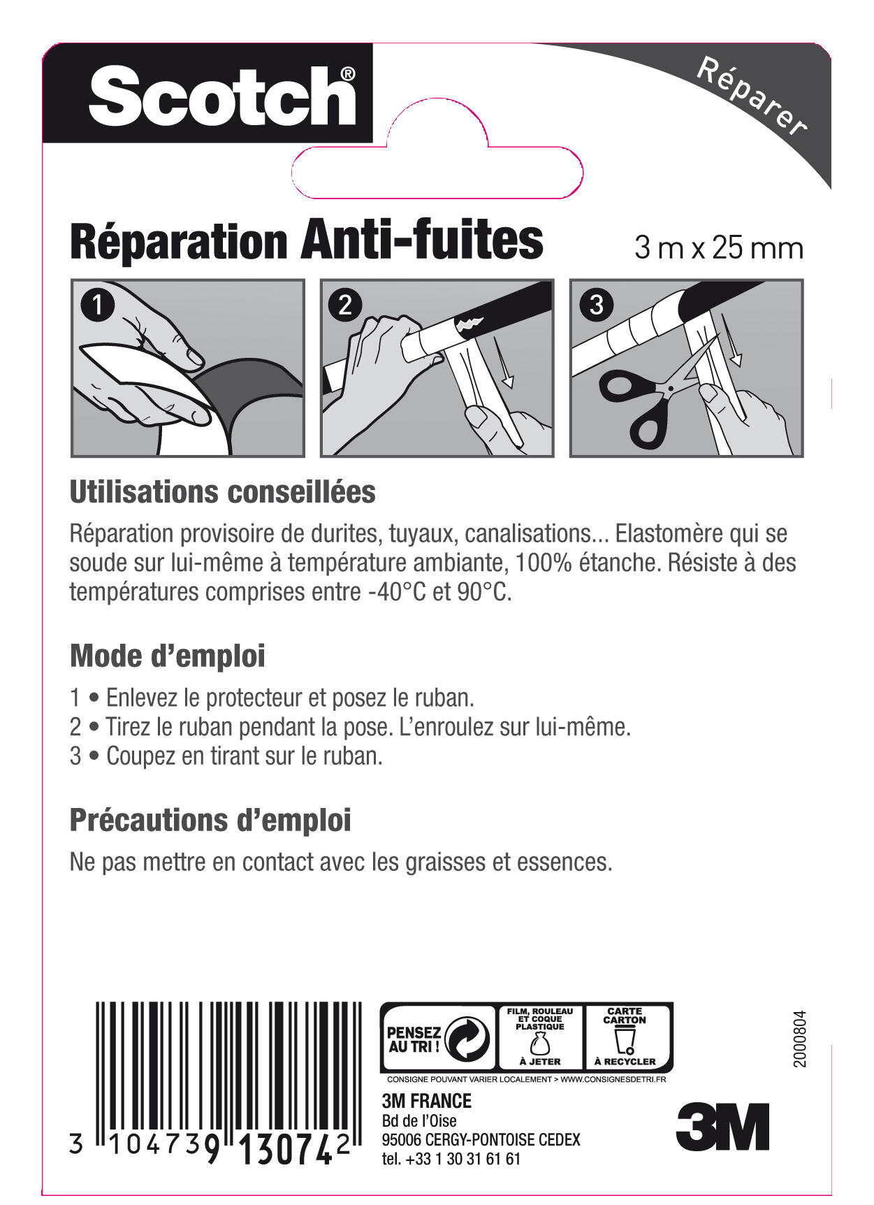 Ruban de réparation auto-amalgamant étanche en silicone 3 m x 25 mm - SCOTCH - 6