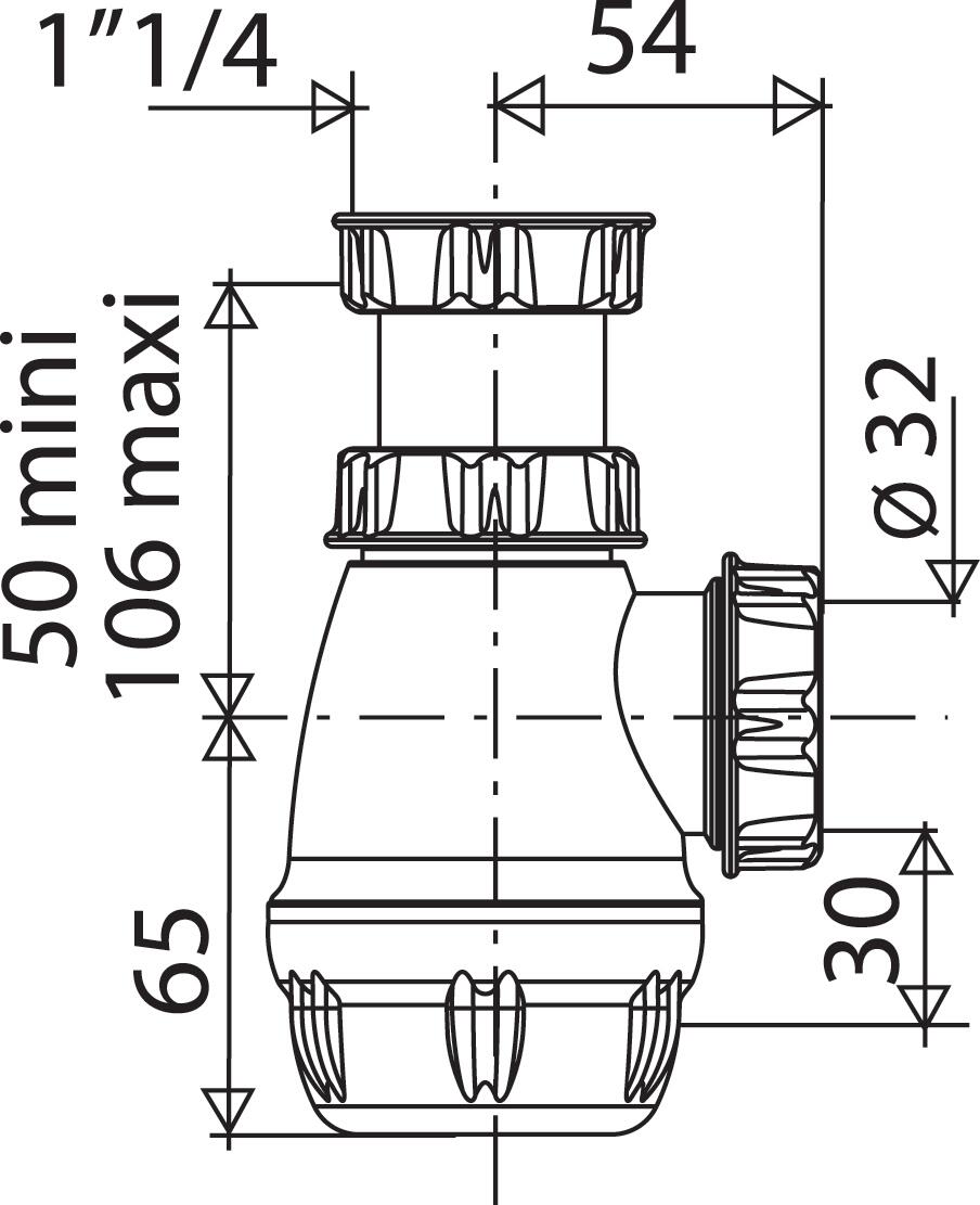 Siphon pour lavabo et bidet Diam.32 mm gain de place réglable en hauteur blanc - VALENTIN - 2