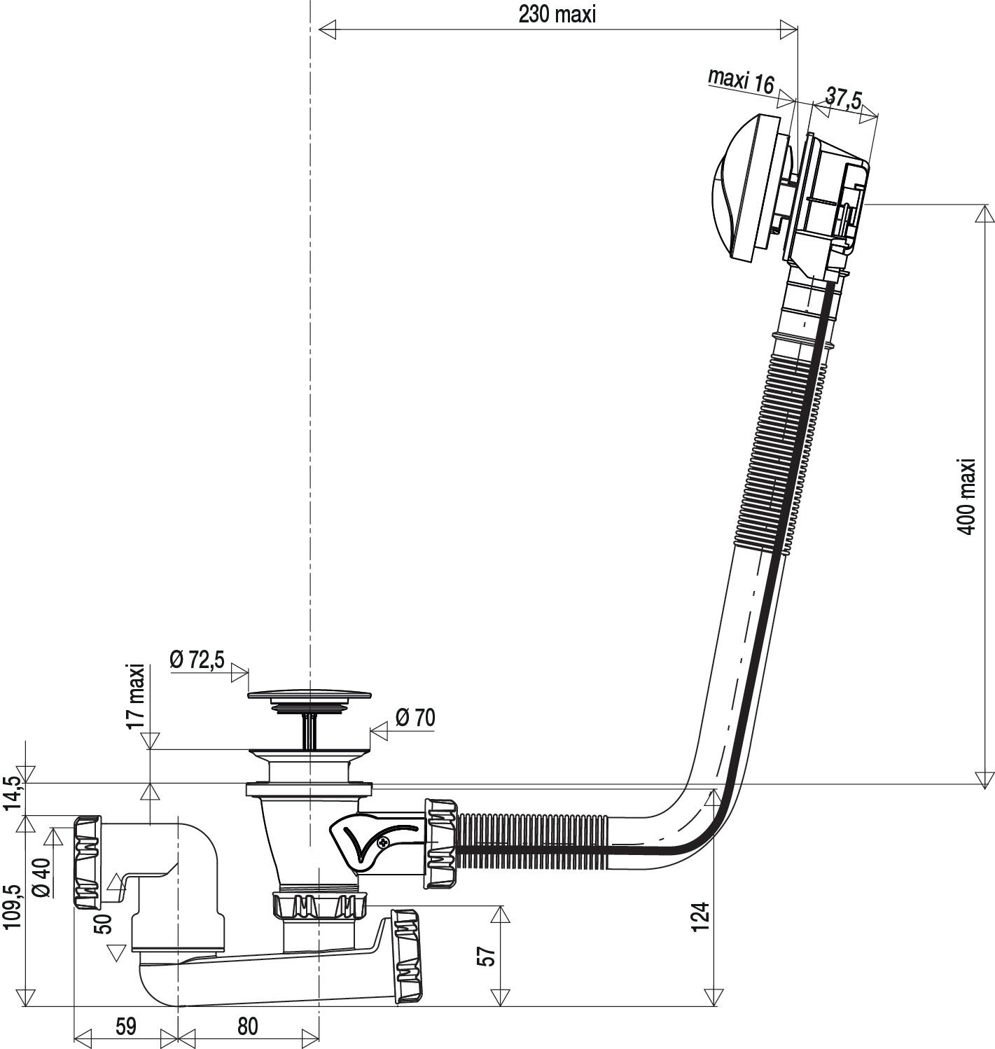 Vidage complet pour baignoire à câble Long.650 mm NF - VALENTIN - 2