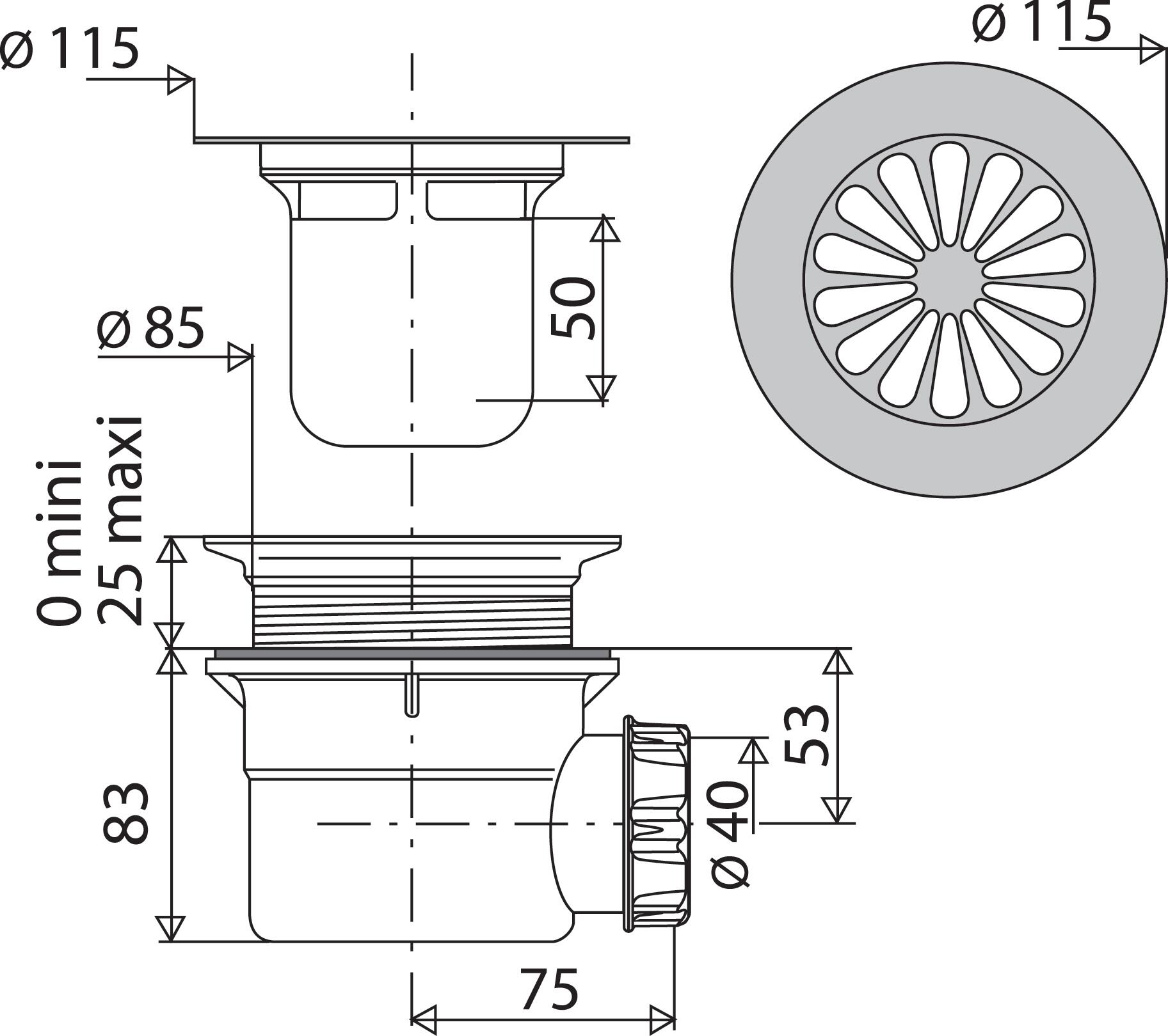 Bonde de douche à grille marguerite avec sortie horizontale pour receveur Ø 90 mm - NF - 2