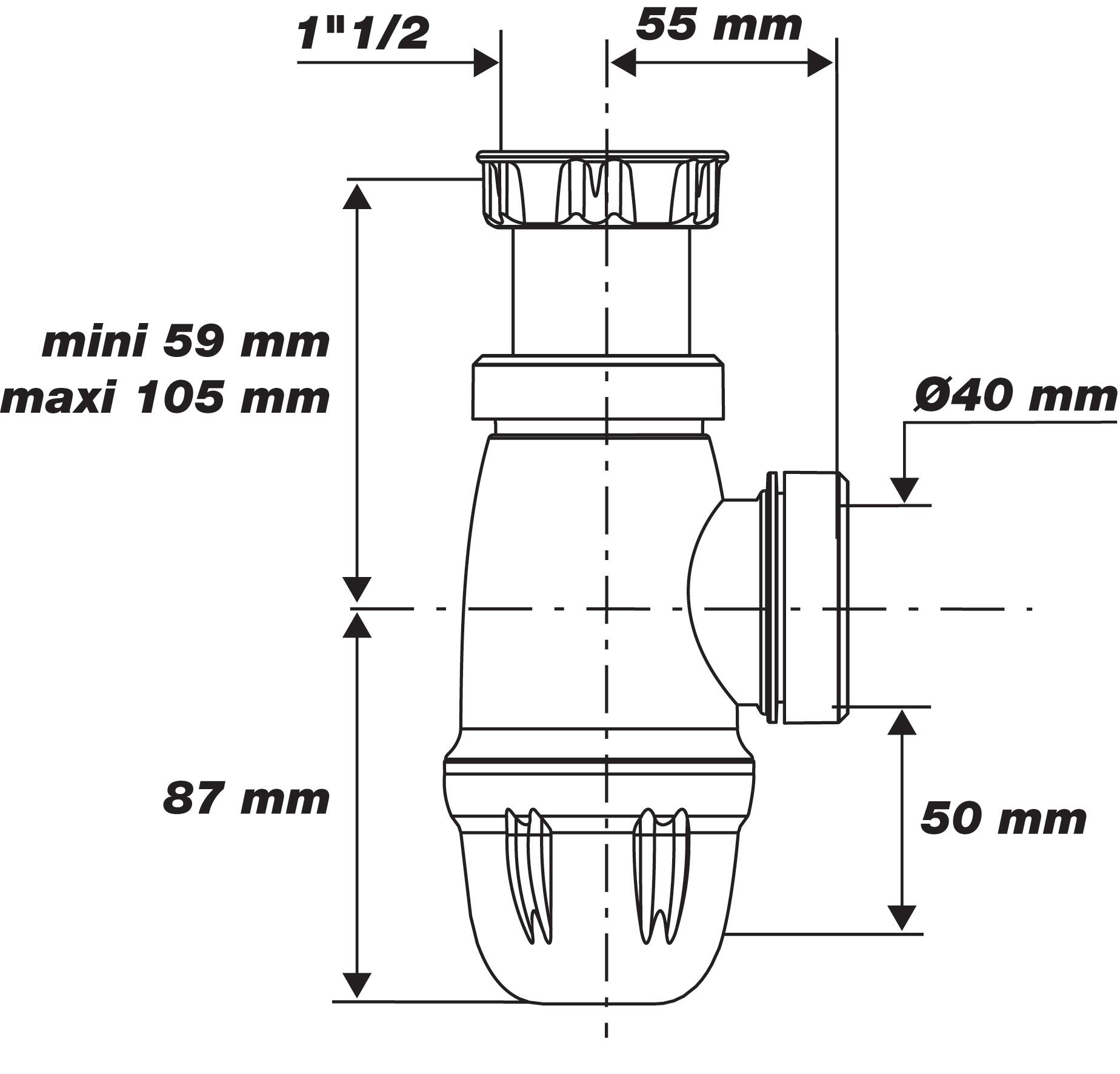 Siphon pour évier 1 cuve Diam.40 mm réglable en hauteur blanc NF - VALENTIN Connectic - 2