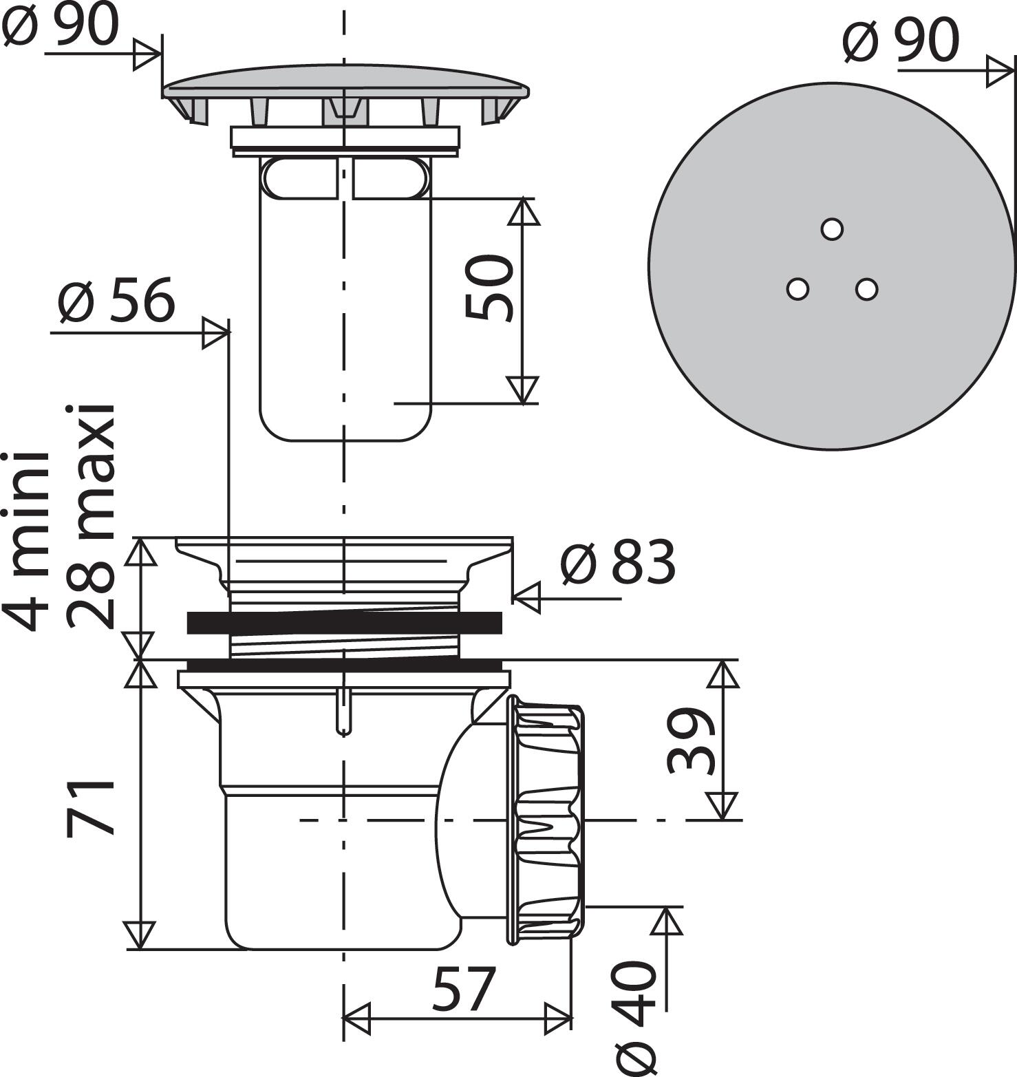 Bonde de douche à capot métal pour receveur Ø 60 mm - NF - 2