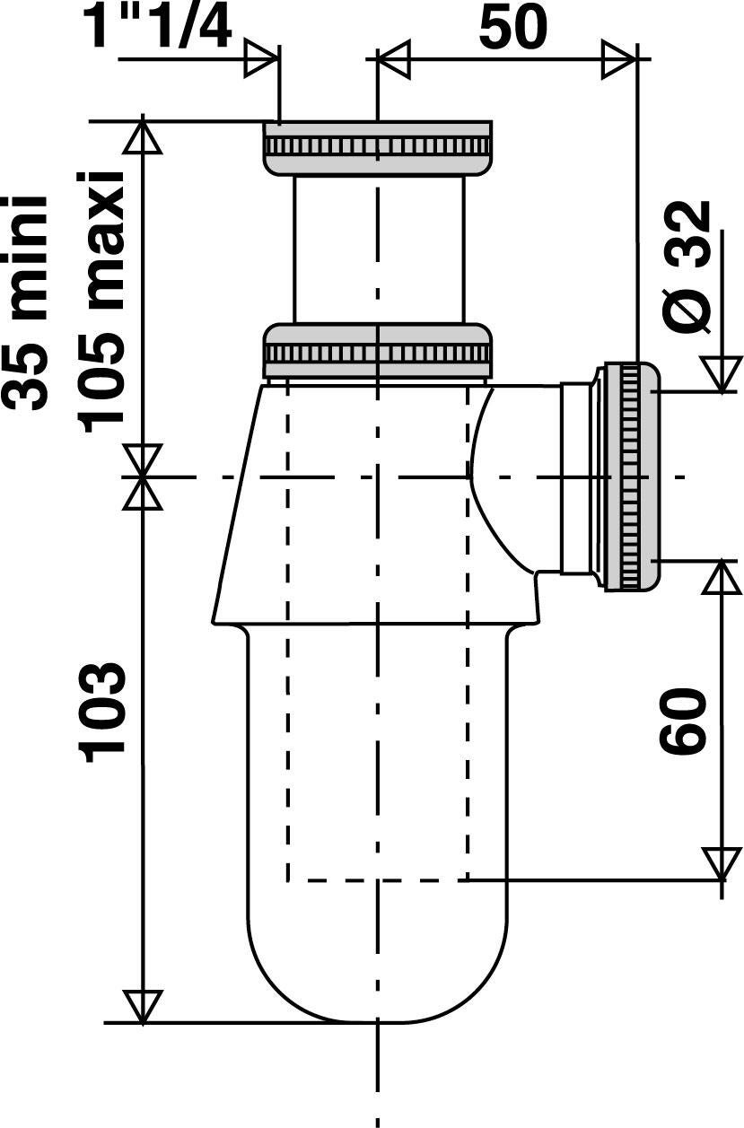 Siphon pour lavabo Diam.32 mm réglable en hauteur chromé NF - VALENTIN - 2