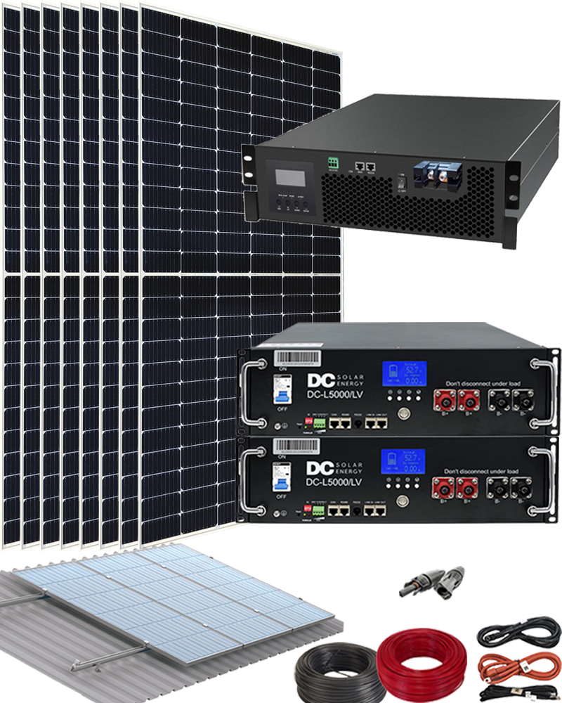 Kit solar aislada con inversor de 5500w a 48v y 10kwh en baterías de litio