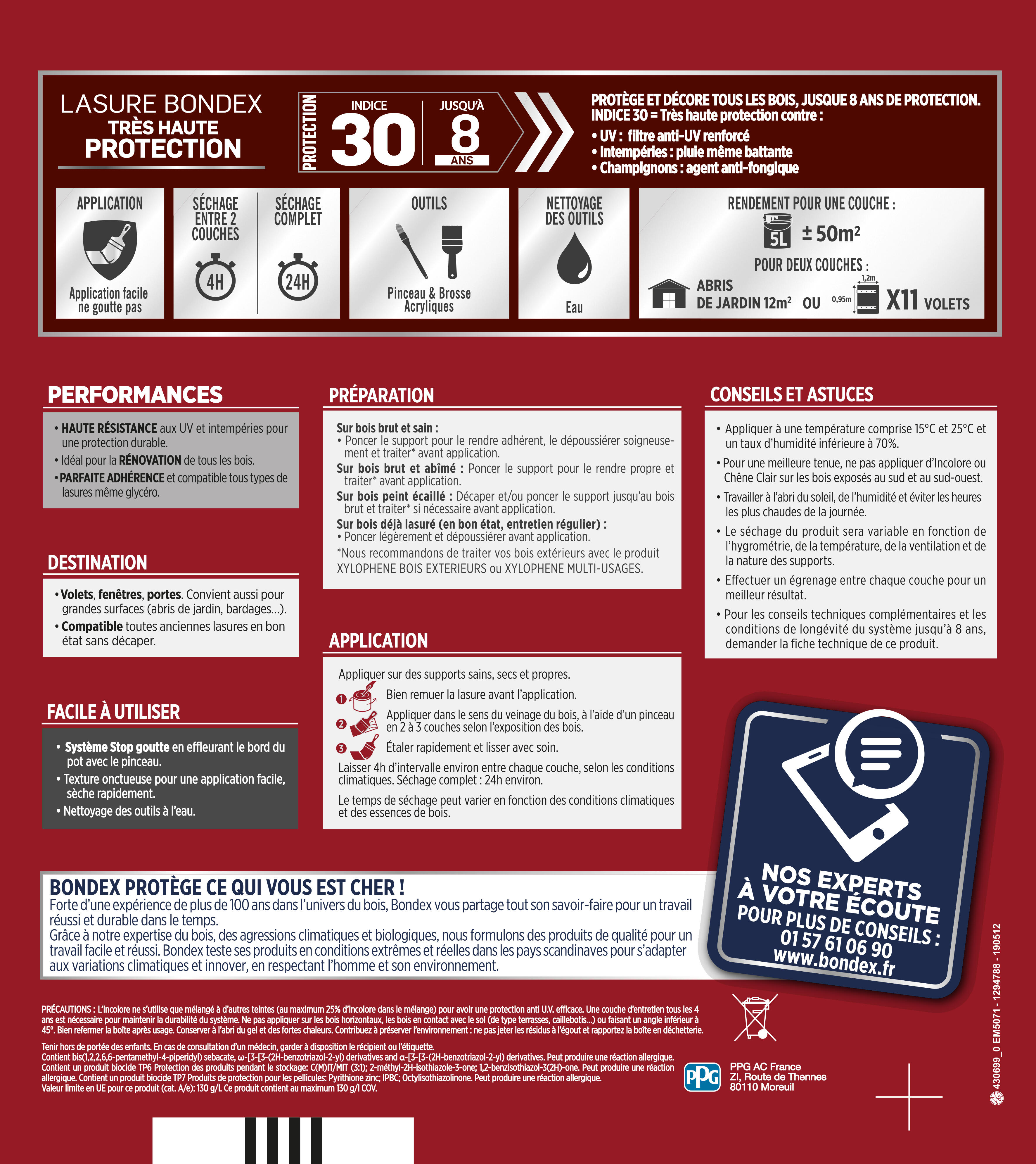 Lasure BONDEX Très haute protection 8 ans chêne moyen satiné 5 l - 5