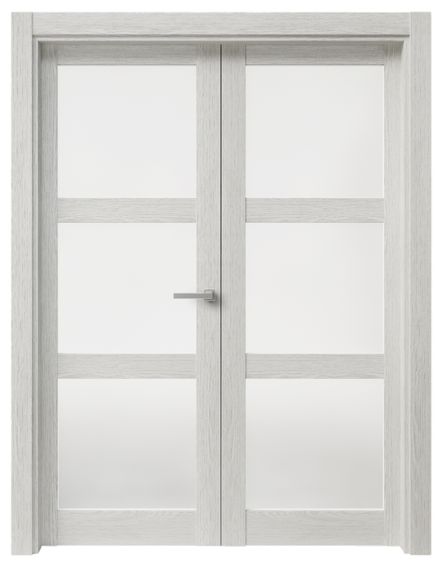 Puerta de interior abatible doble con cristal maciza melamina Line Plus Moscú blanco apertura derecha cerco de 7x3 anchura 145cm