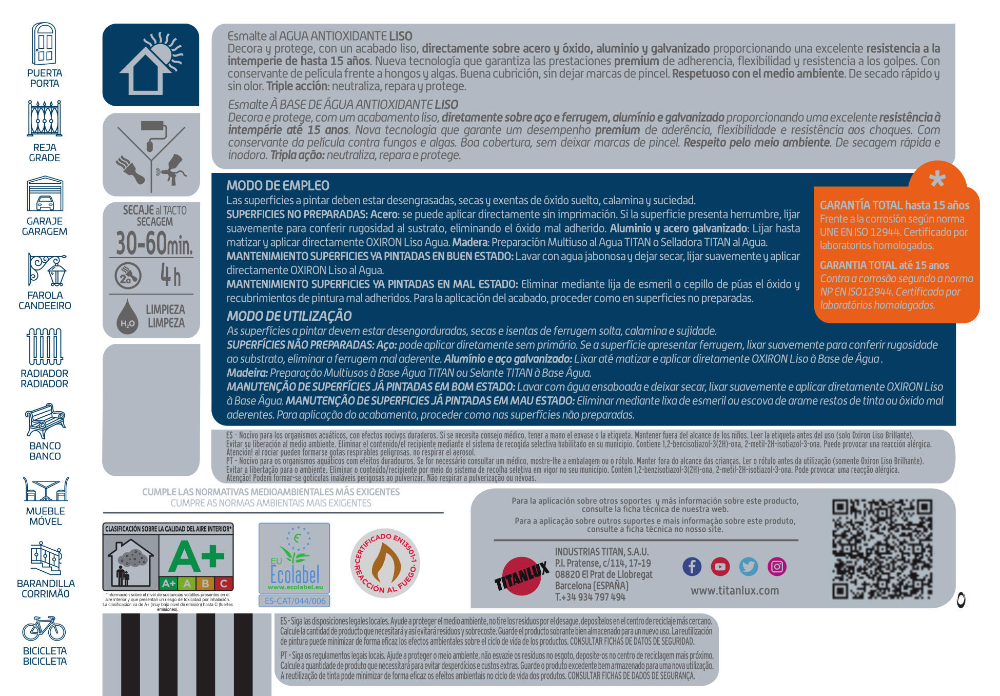 Pintura exterior color negro para acero, aluminio, galvanizado, mobiliario de jardín OXIRON brillante 750ML base agua aplicación directa sobre el óxido - 12