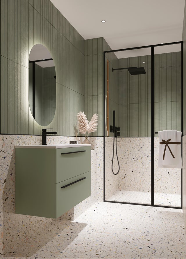 Mobile da bagno sospeso sotto lavabo L 80 x H 55 x P 45 cm verde laccato opaco, 2 cassetti VISOBATH Mia