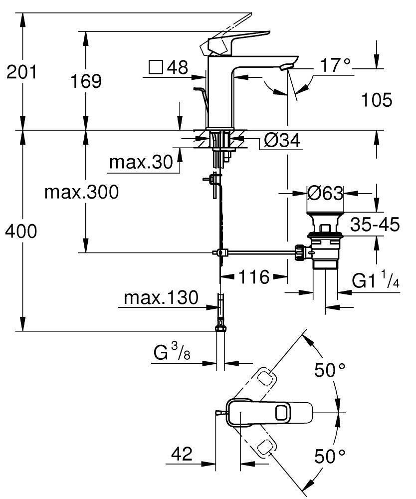 Grifo de lavabo GROHE Clova Pulse monomando cromo brillo. Antical. Latón - 4