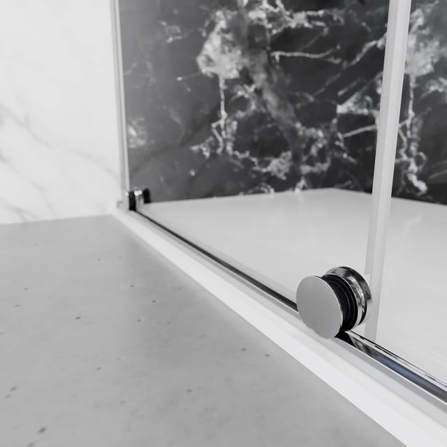 Mampara de ducha frontal 1 fijo + 1 puerta corredera transparente Ionity perfil aluminio plata (168-170)x200 cm cristal 8mm cierre de sobreponer sin guía inferior marca Vanguard