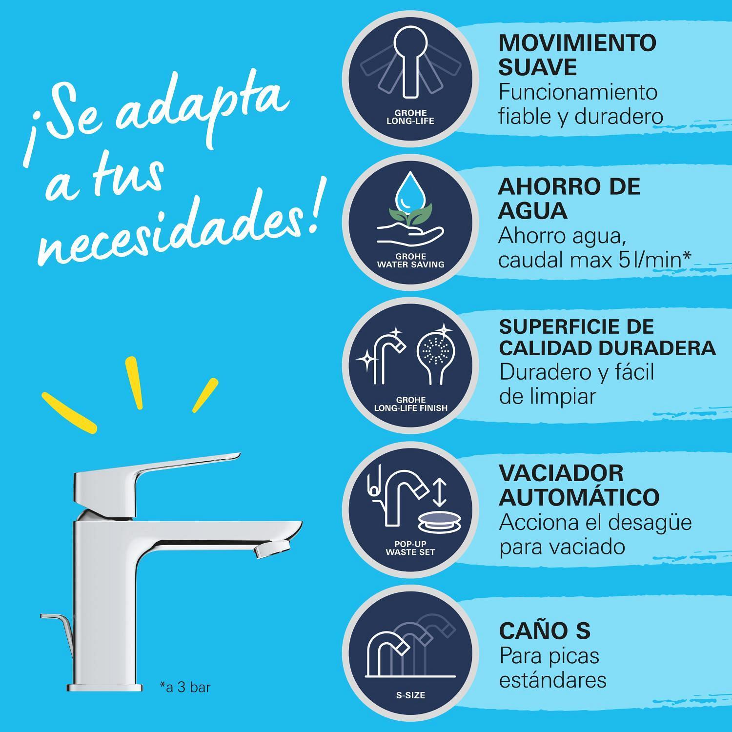 Grifo de lavabo GROHE Clova Pulse monomando cromo brillo. Antical. Latón - 15