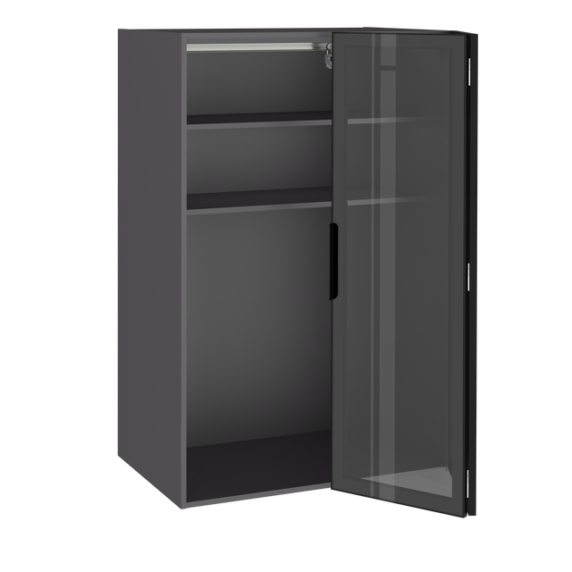 Móvel semi-coluna de cozinha para pequeno almoço com 2 portas Delinia Samara 90x58x138 preto com vidro escuro abertura direita