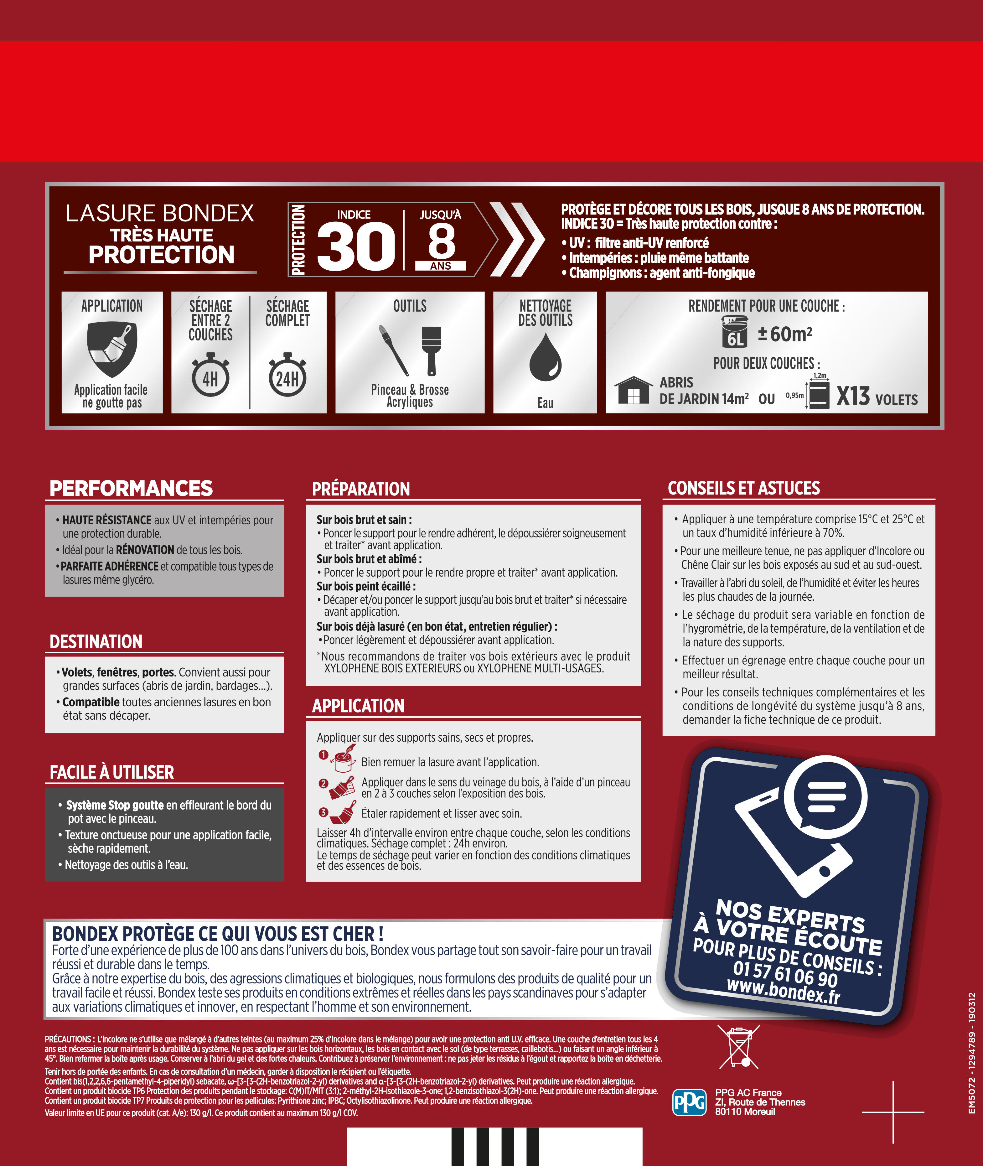 Lasure BONDEX Très haute protection 8 ans chêne clair satiné 5L+20% gratuit - 5