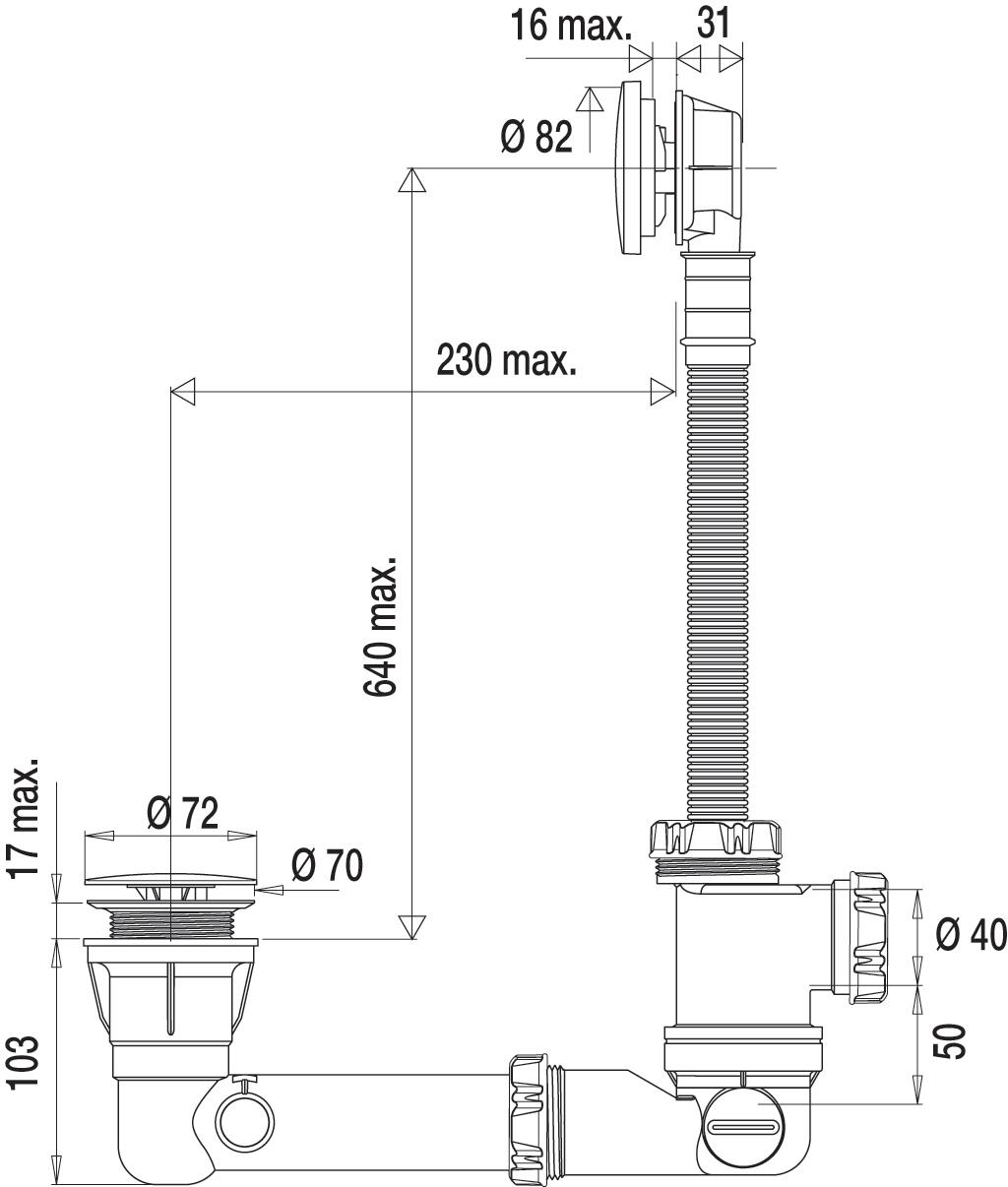 Vidage complet pour baignoire à câble Long.230 mm NF - VALENTIN - 3