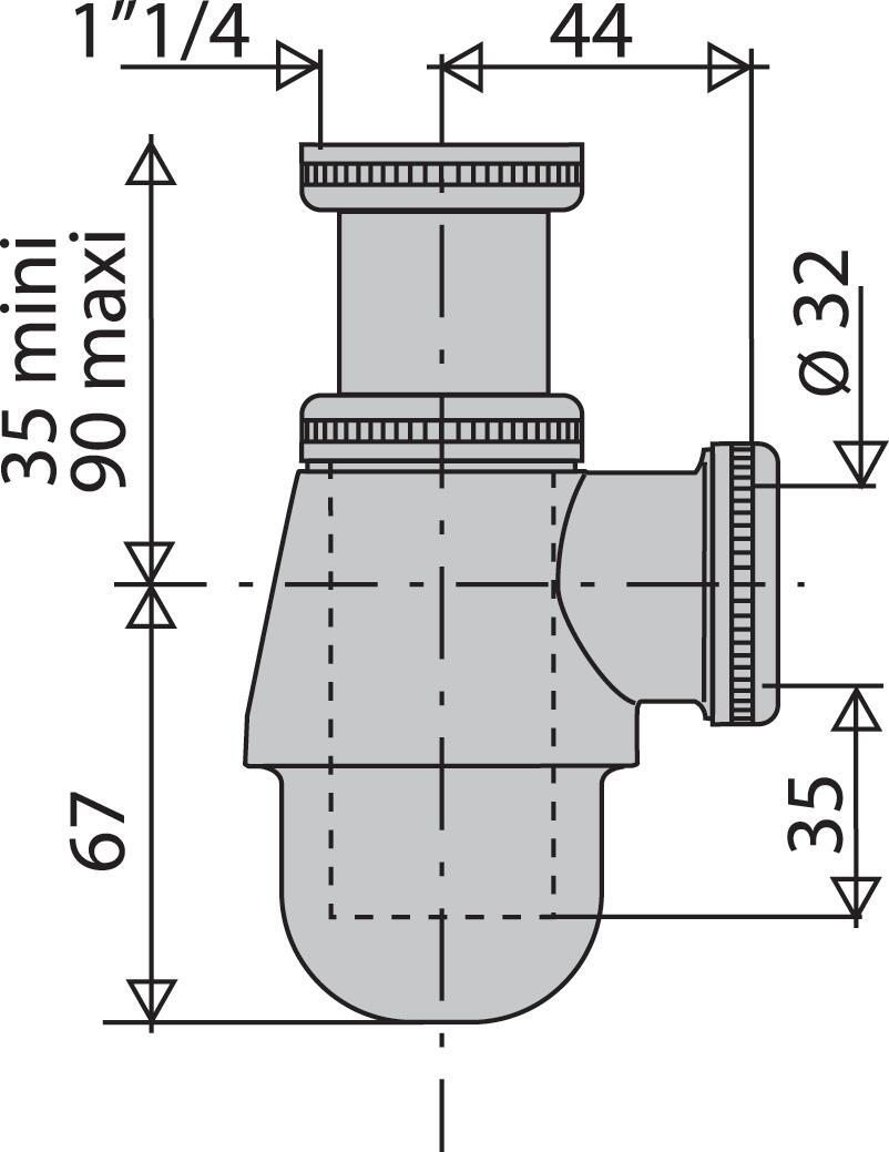Siphon pour bidet Diam.32 mm gain de place réglable en hauteur chromé - VALENTIN - 2