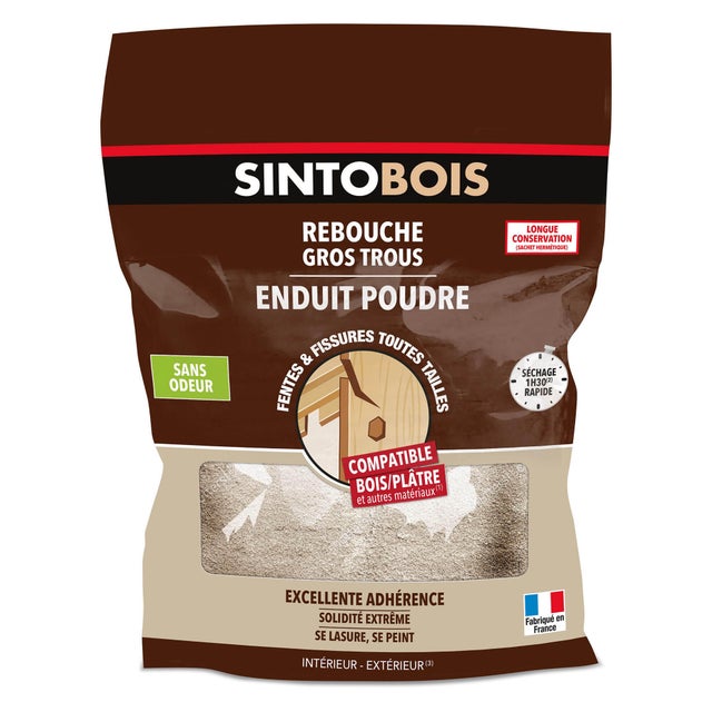 Enduit de rebouchage poudre Gros trous SINTO bois clair 1 kg