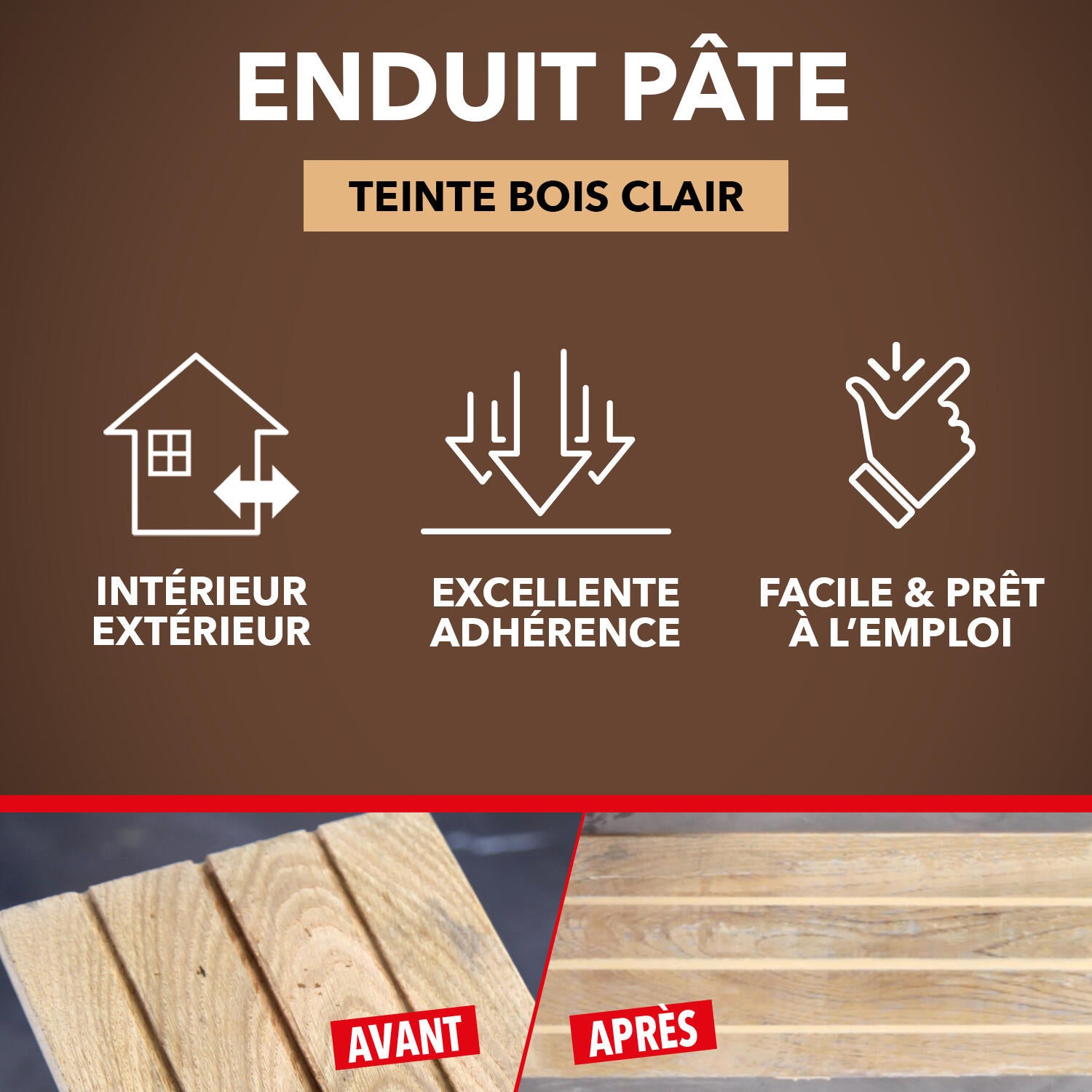 Enduit en pâte Gros trous SINTO bois clair 330 g - 4