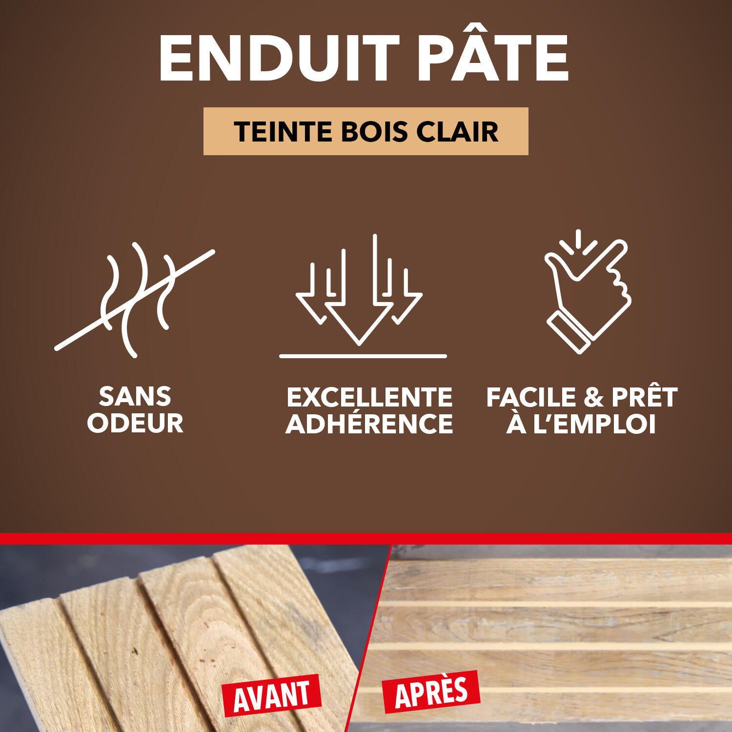 Enduit en pâte Gros trous SINTO bois clair 500 g - 4