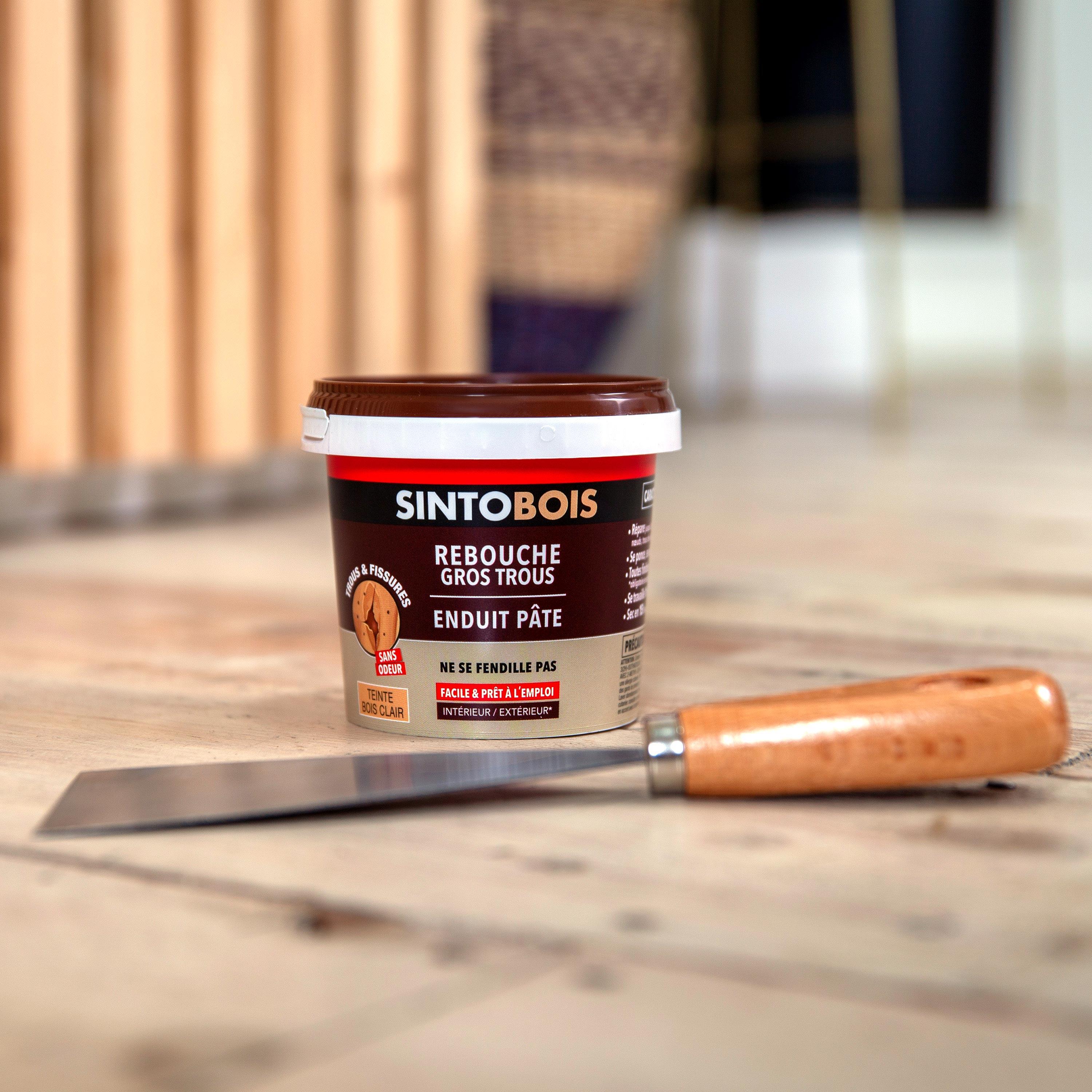 Enduit en pâte Gros trous SINTO bois clair 500 g - 2