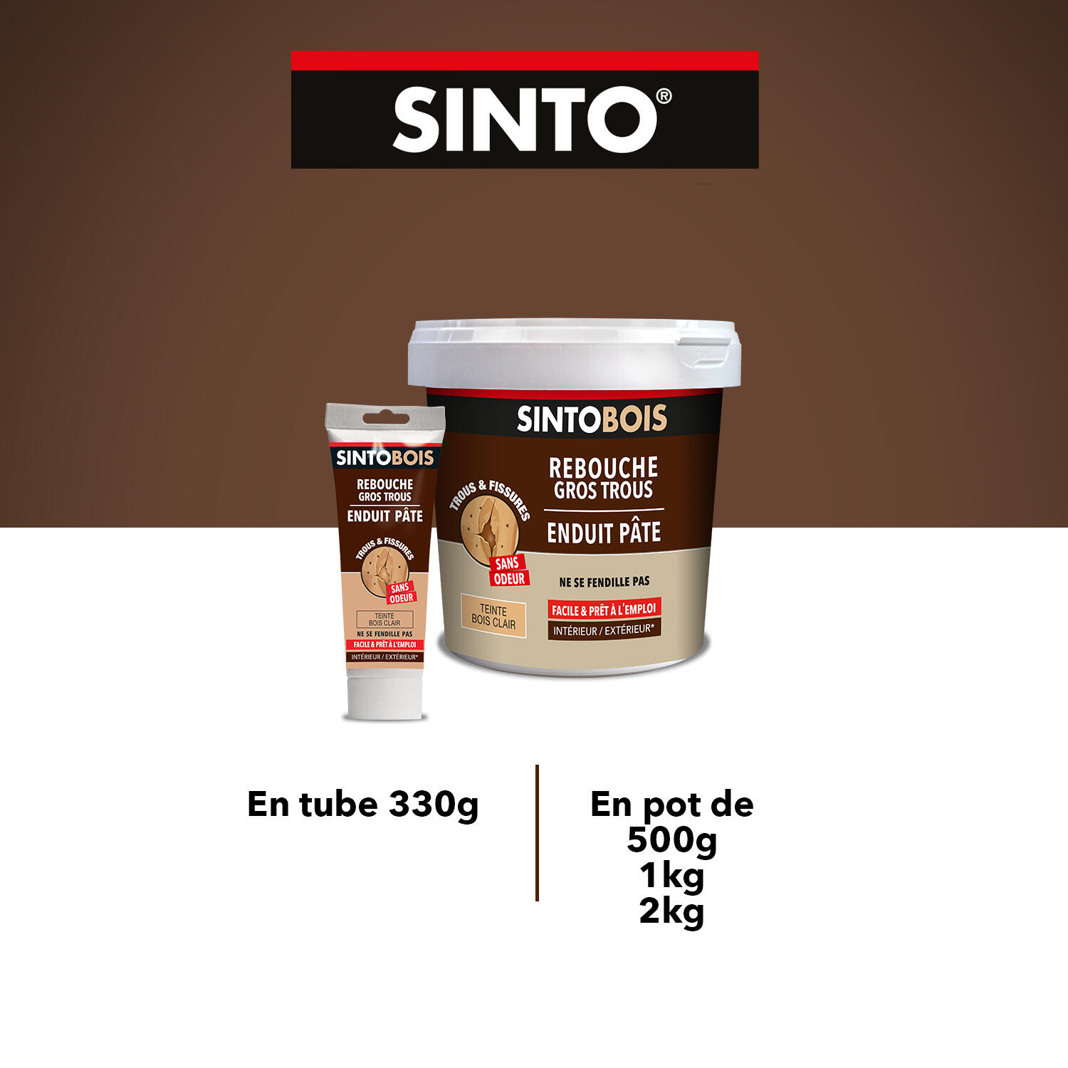 Enduit en pâte Gros trous SINTO bois clair 500 g - 6