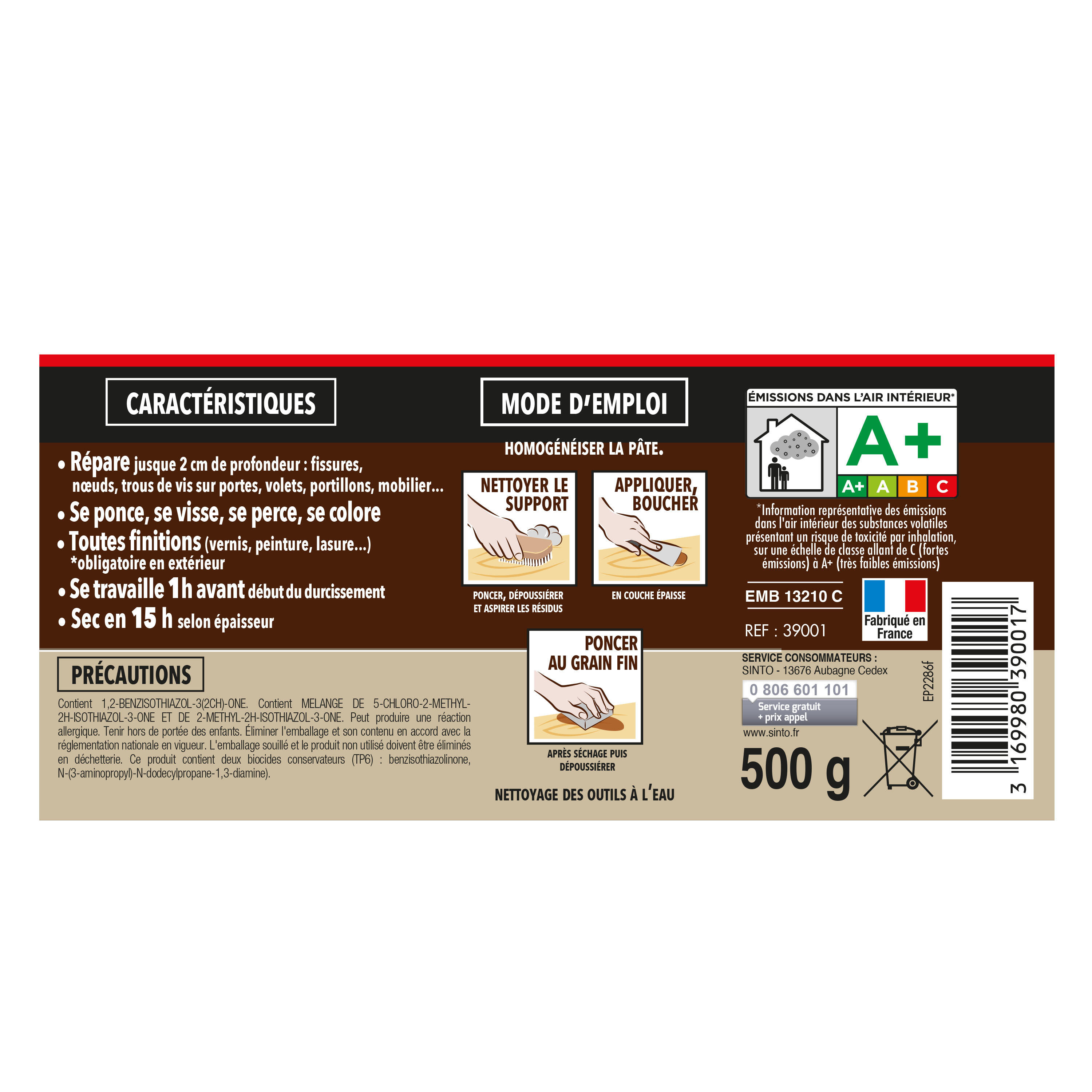 Enduit en pâte Gros trous SINTO bois clair 500 g - 8