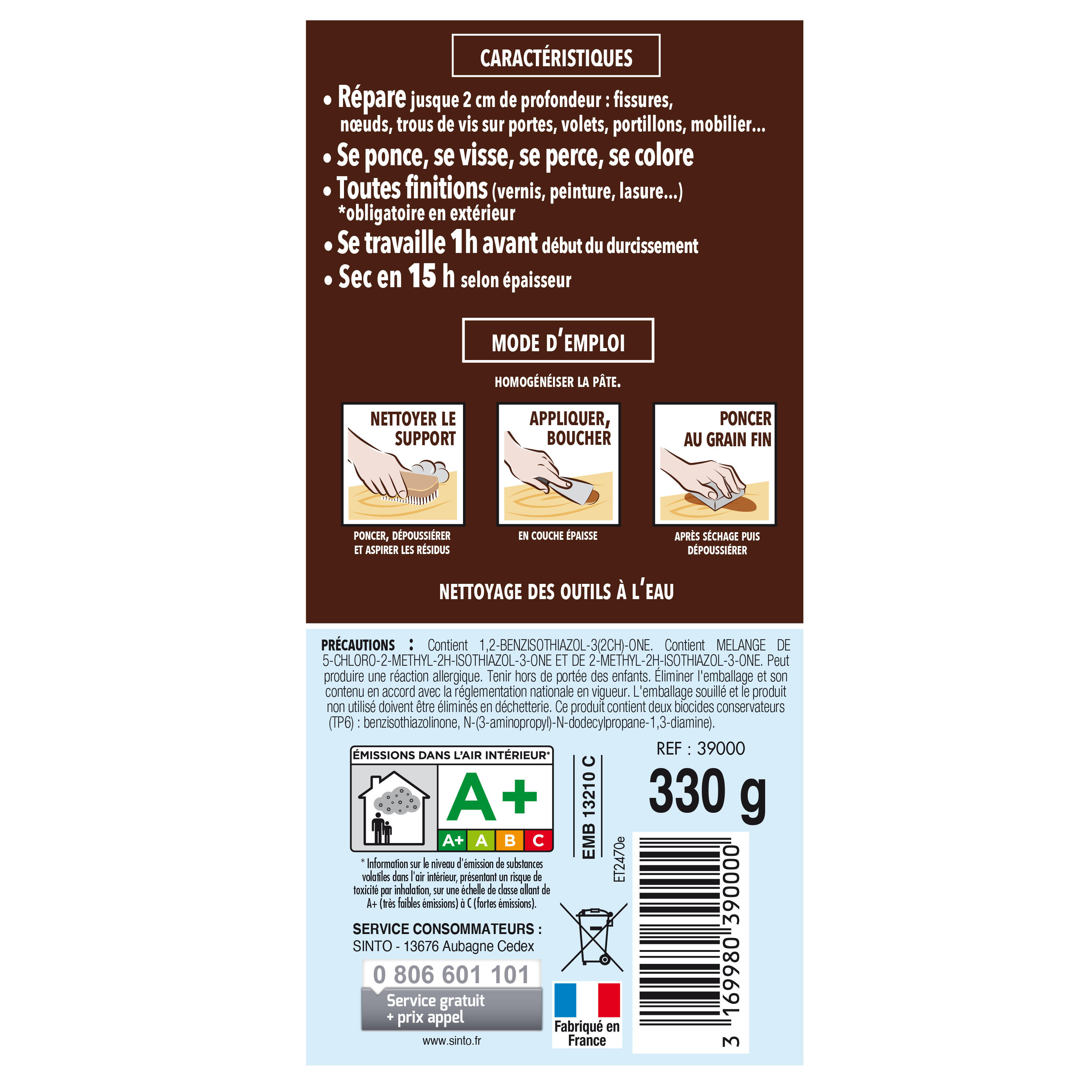 Enduit en pâte Gros trous SINTO bois clair 330 g - 8