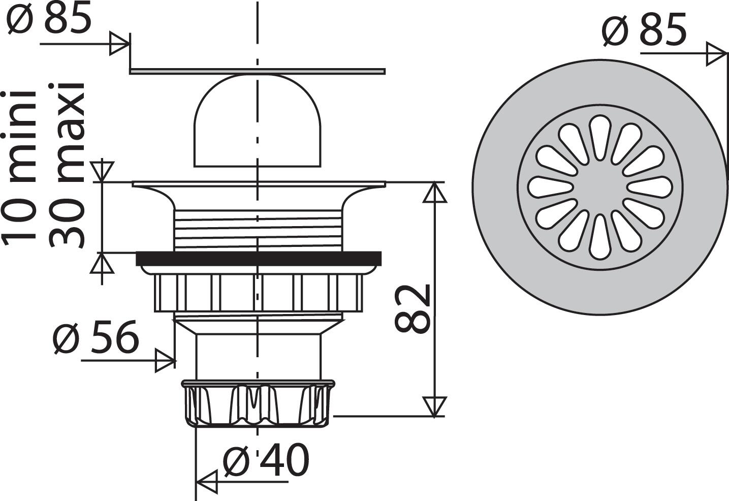 Bonde de douche à grille marguerite avec sortie verticale pour receveur Ø 60 mm - 2