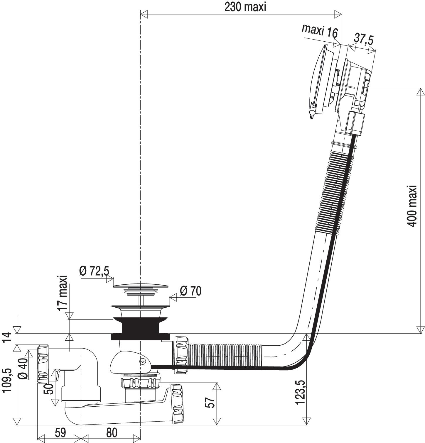 Vidage pour baignoire avec volant vidage baignoire automatique, clapet inox, vol - 7