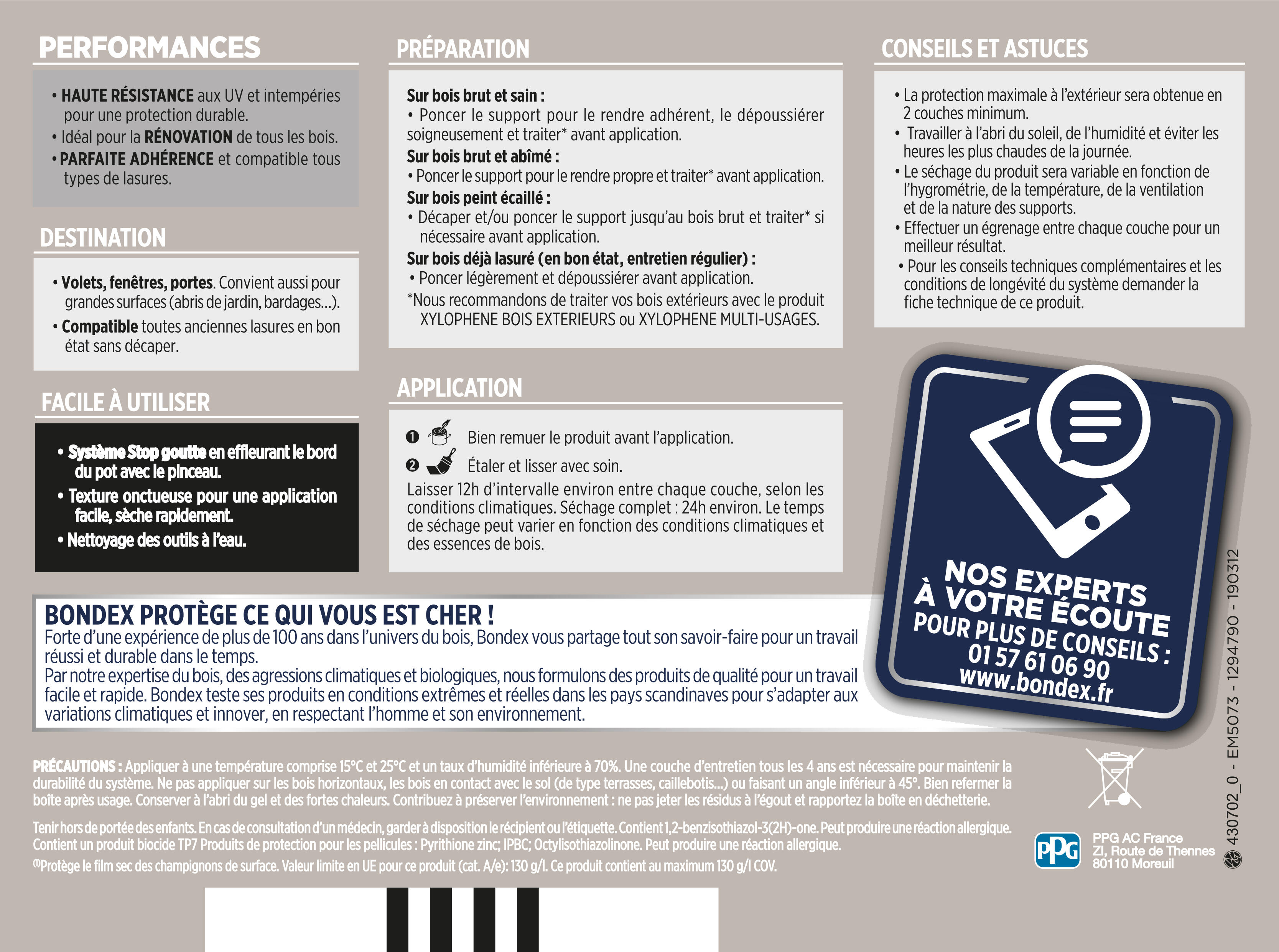 Lasure BONDEX Très haute protection opaque 8 ans gris perle satiné 1 l - 3