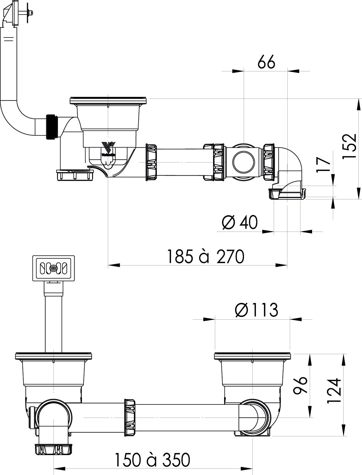 Equipement gain d'espace évier 2 cuves D90 mm VALENTIN - 4